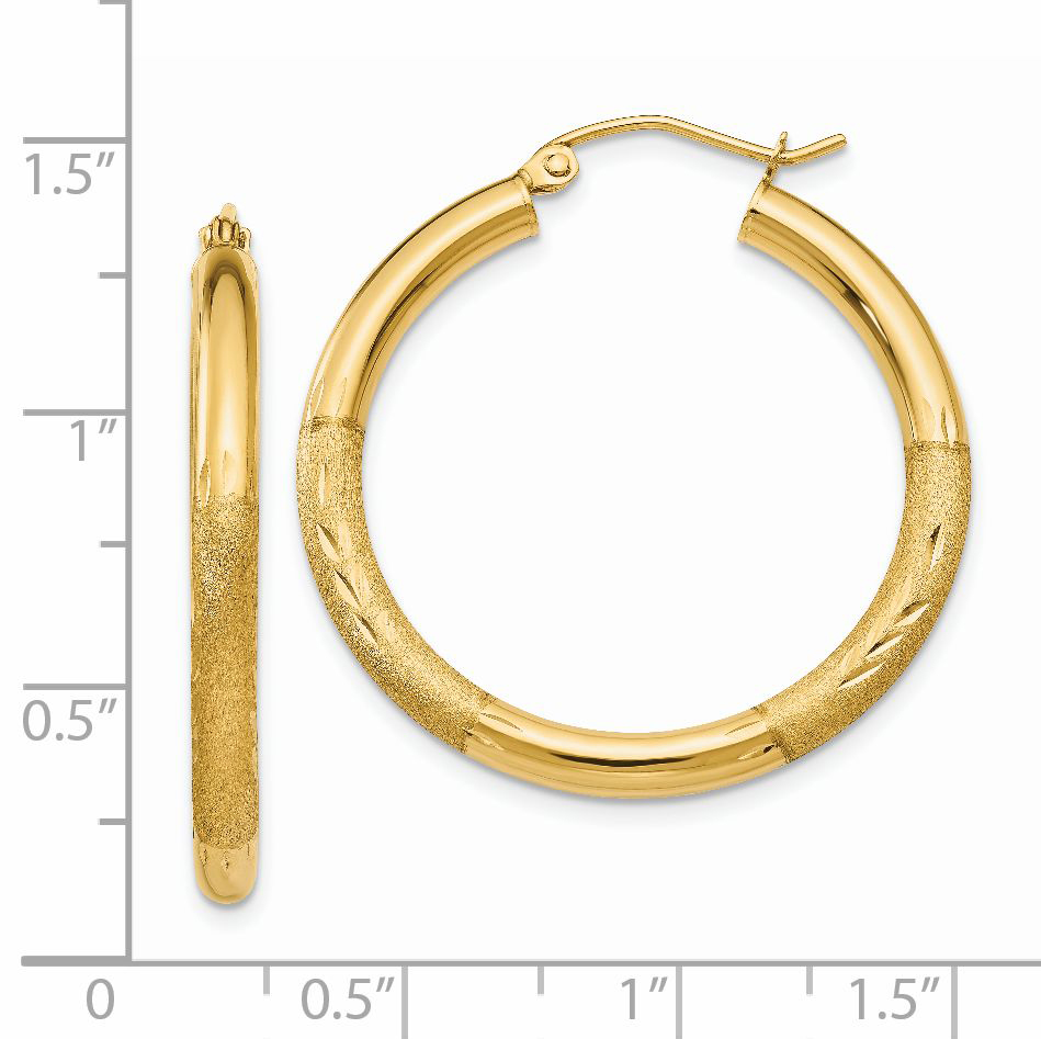  13 mm 14k Yellow Gold Satin and Diamond-cut Hoop Earrings  Unknown Friendly Weight 14K yellow gold - view 39
