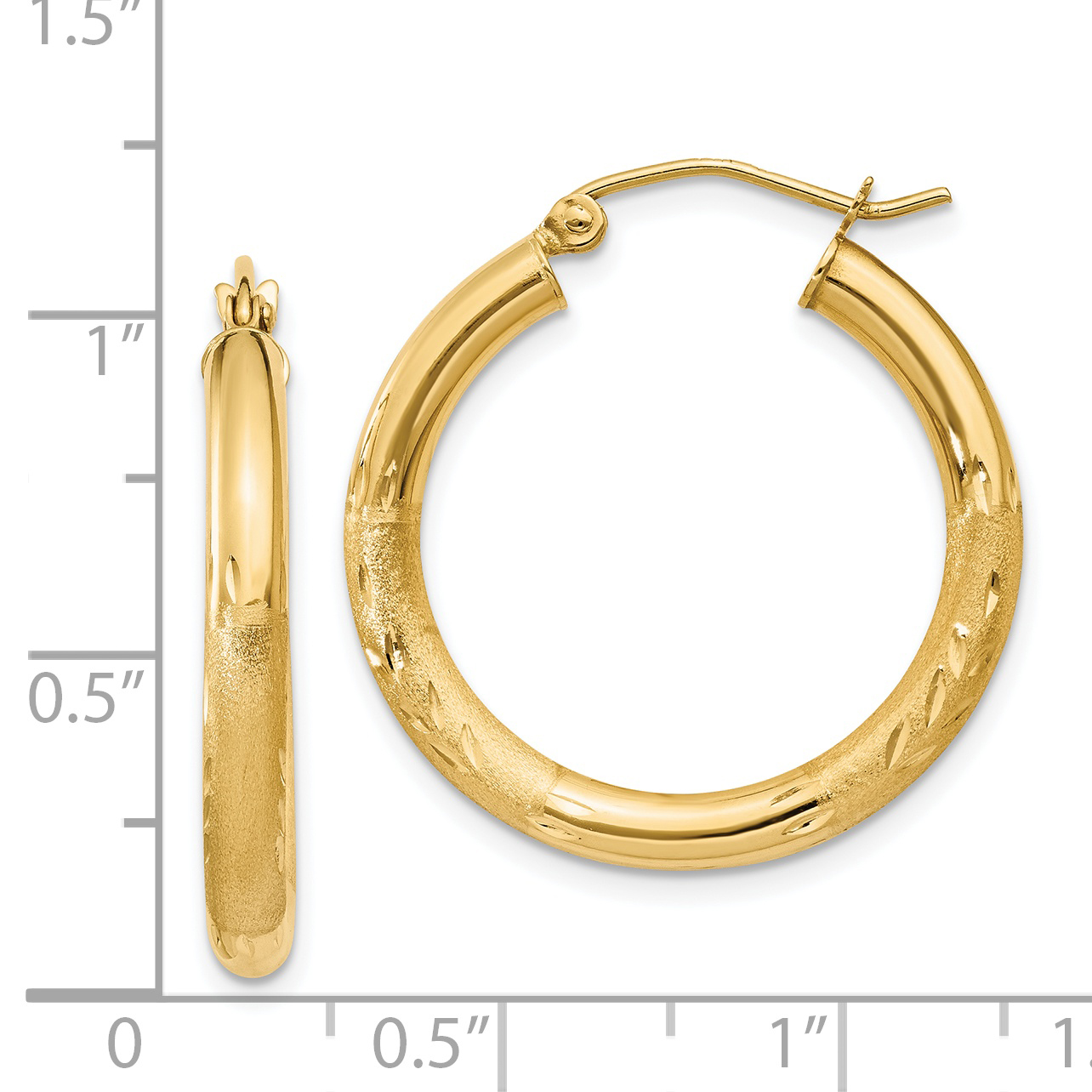  13 mm 14k Yellow Gold Satin and Diamond-cut Hoop Earrings  Unknown Friendly Weight 14K yellow gold - view 27