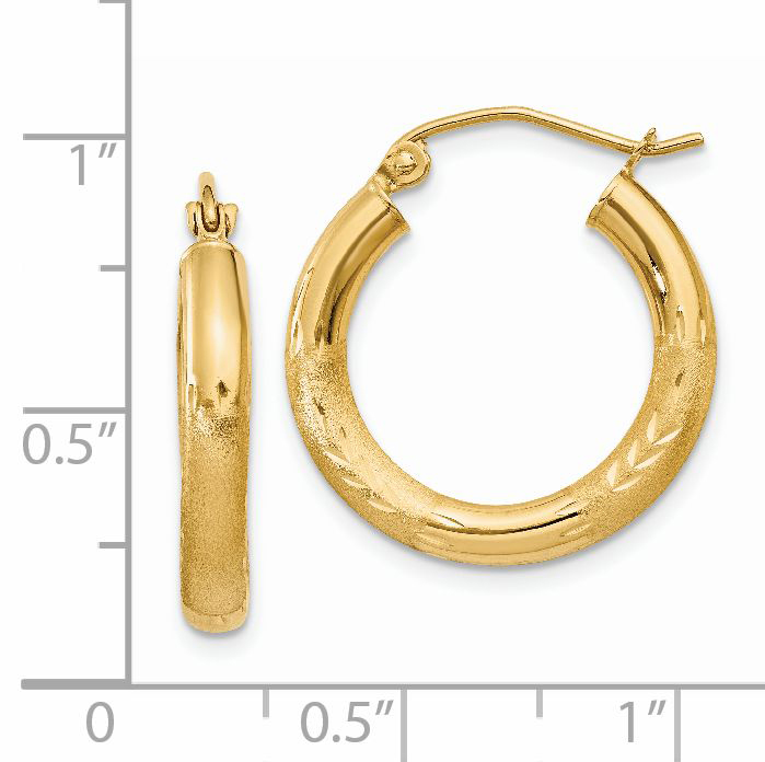  13 mm 14k Yellow Gold Satin and Diamond-cut Hoop Earrings  Unknown Friendly Weight 14K yellow gold - view 19