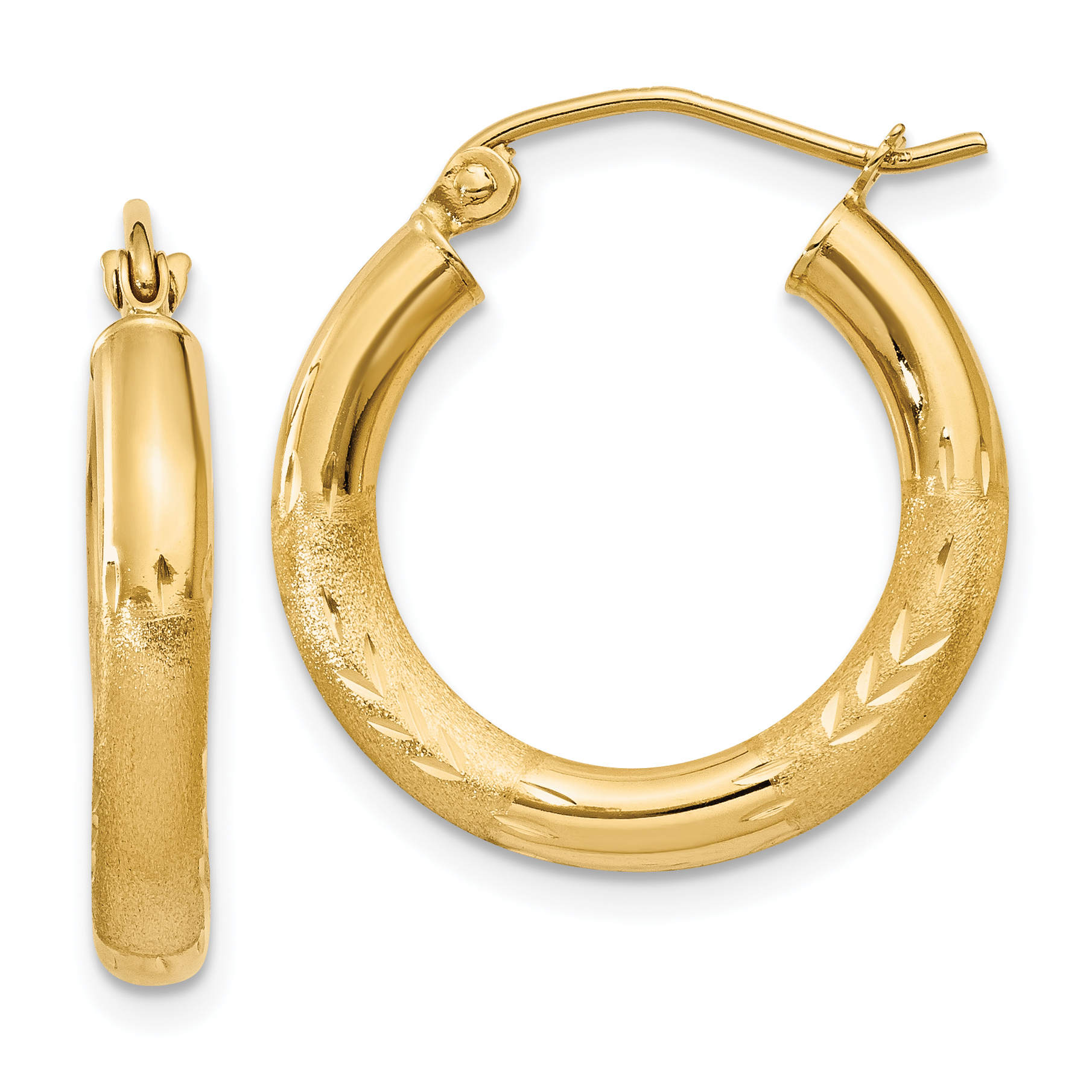  13 mm 14k Yellow Gold Satin and Diamond-cut Hoop Earrings  Unknown Friendly Weight 14K yellow gold - view 20