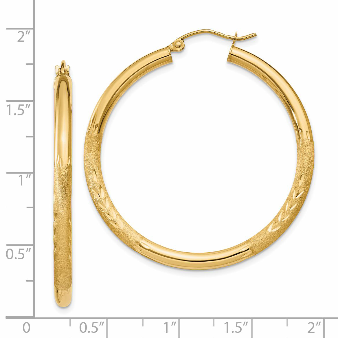  13 mm 14k Yellow Gold Satin and Diamond-cut Hoop Earrings  Unknown Friendly Weight 14K yellow gold - view 59