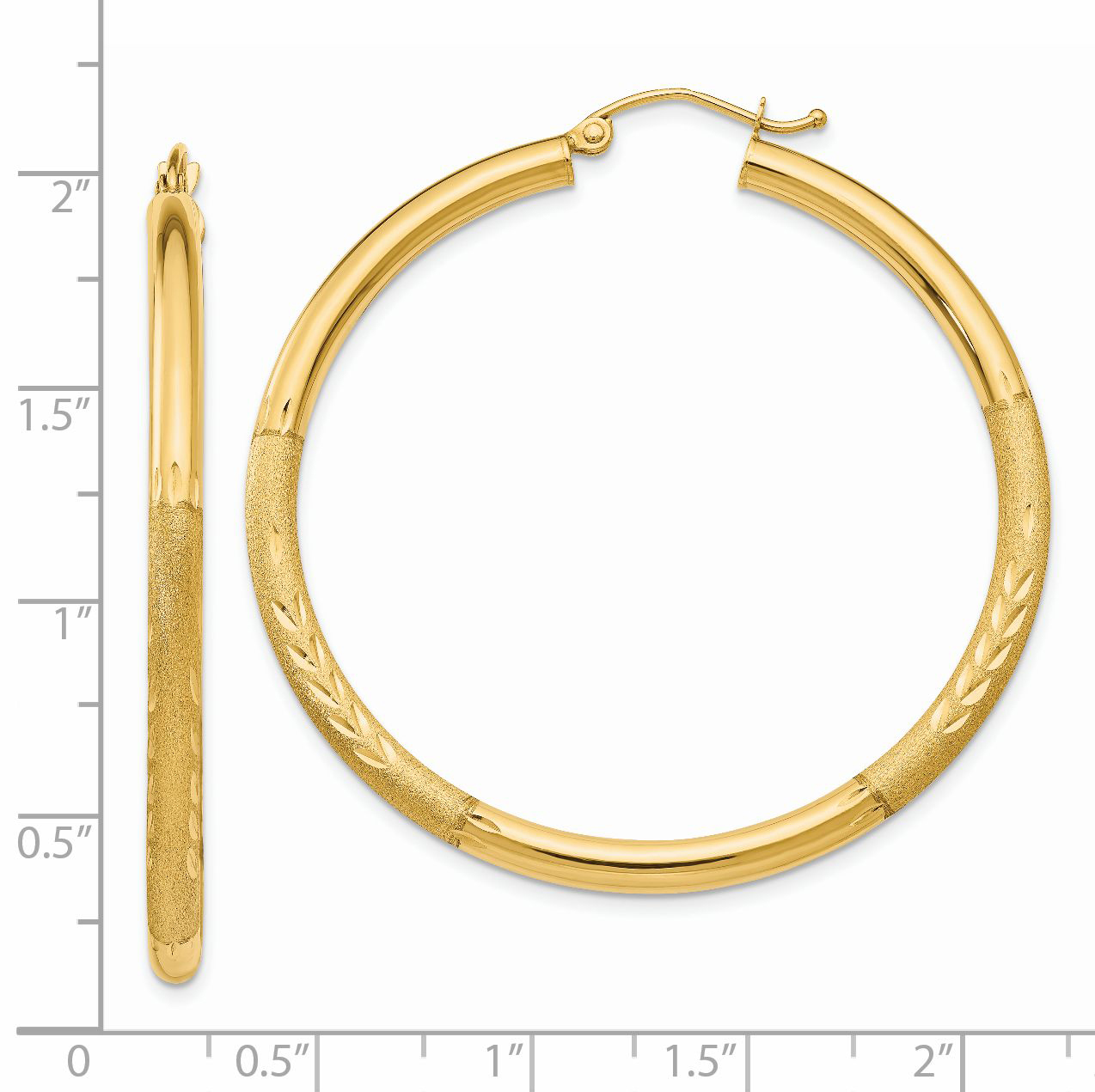  13 mm 14k Yellow Gold Satin and Diamond-cut Hoop Earrings  Unknown Friendly Weight 14K yellow gold - view 67