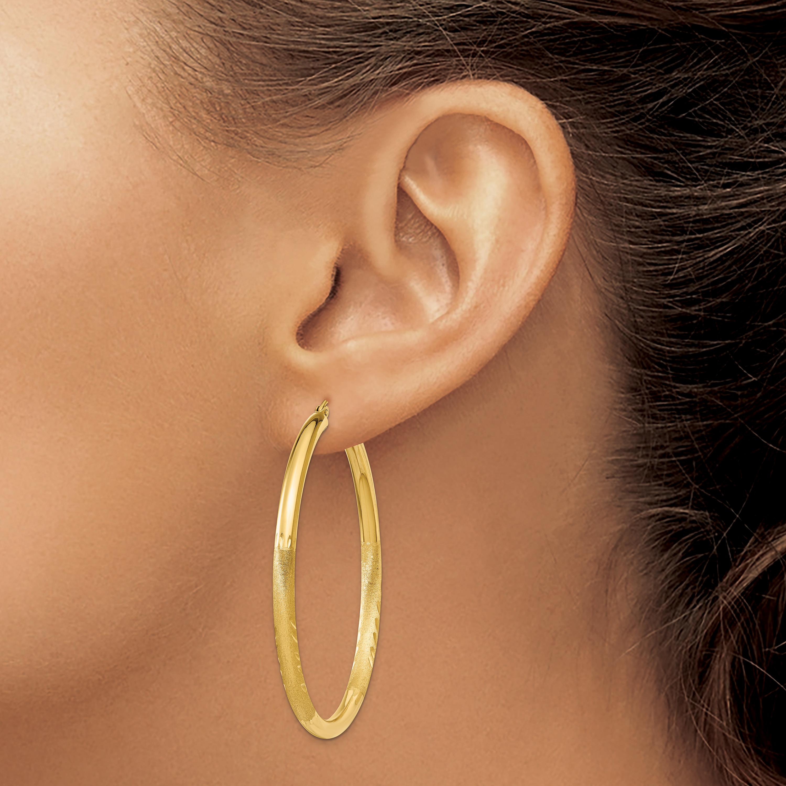  13 mm 14k Yellow Gold Satin and Diamond-cut Hoop Earrings  Unknown Friendly Weight 14K yellow gold - view 74