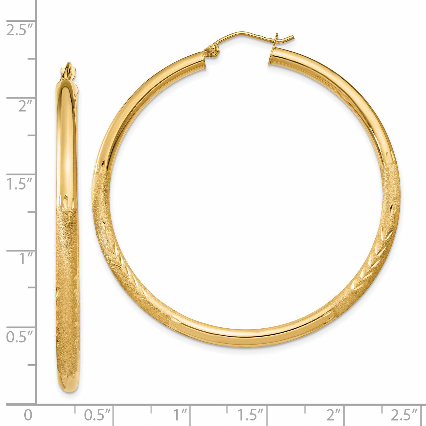 13 mm 14k Yellow Gold Satin and Diamond-cut Hoop Earrings  Unknown Friendly Weight 14K yellow gold - view 75