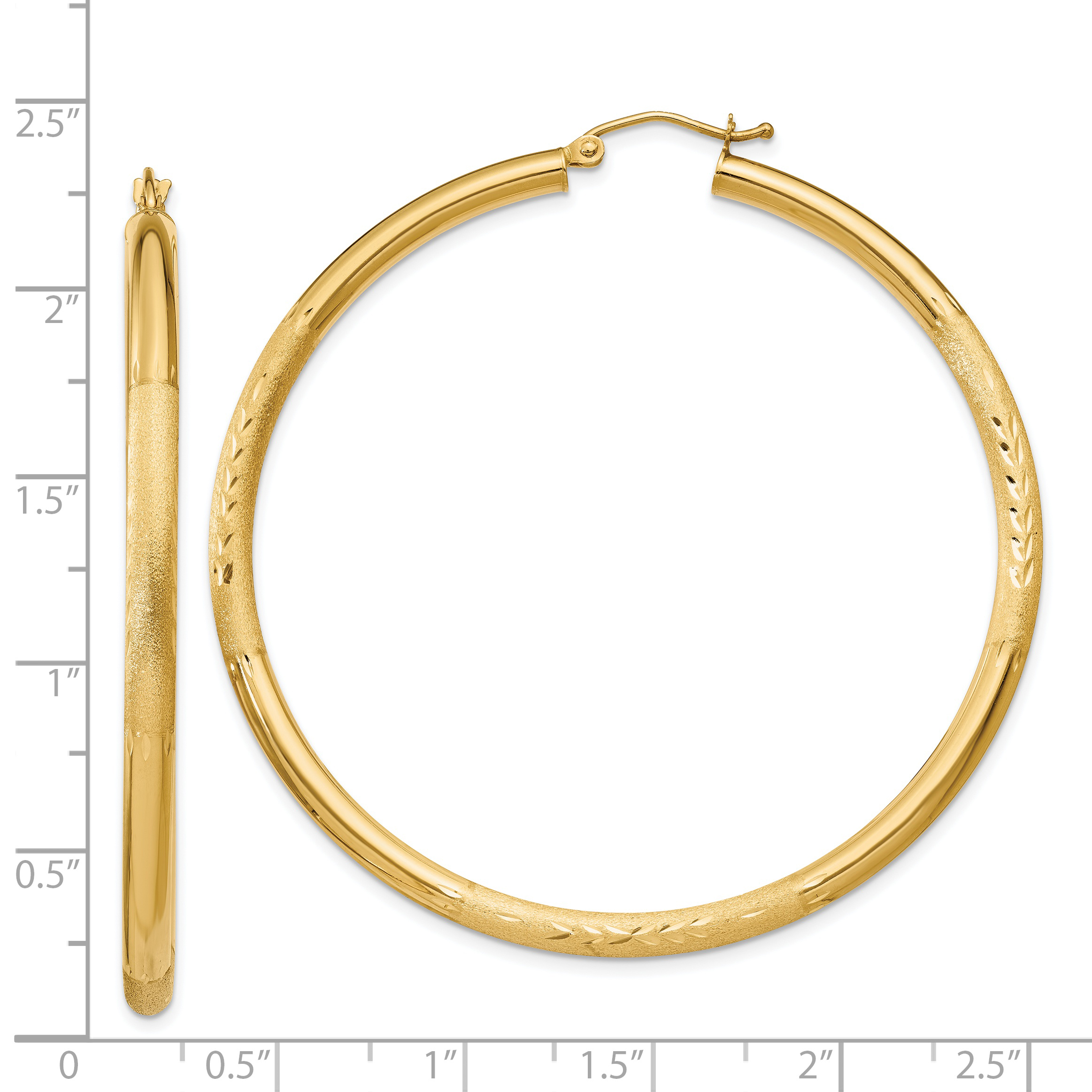  13 mm 14k Yellow Gold Satin and Diamond-cut Hoop Earrings  Unknown Friendly Weight 14K yellow gold - view 83
