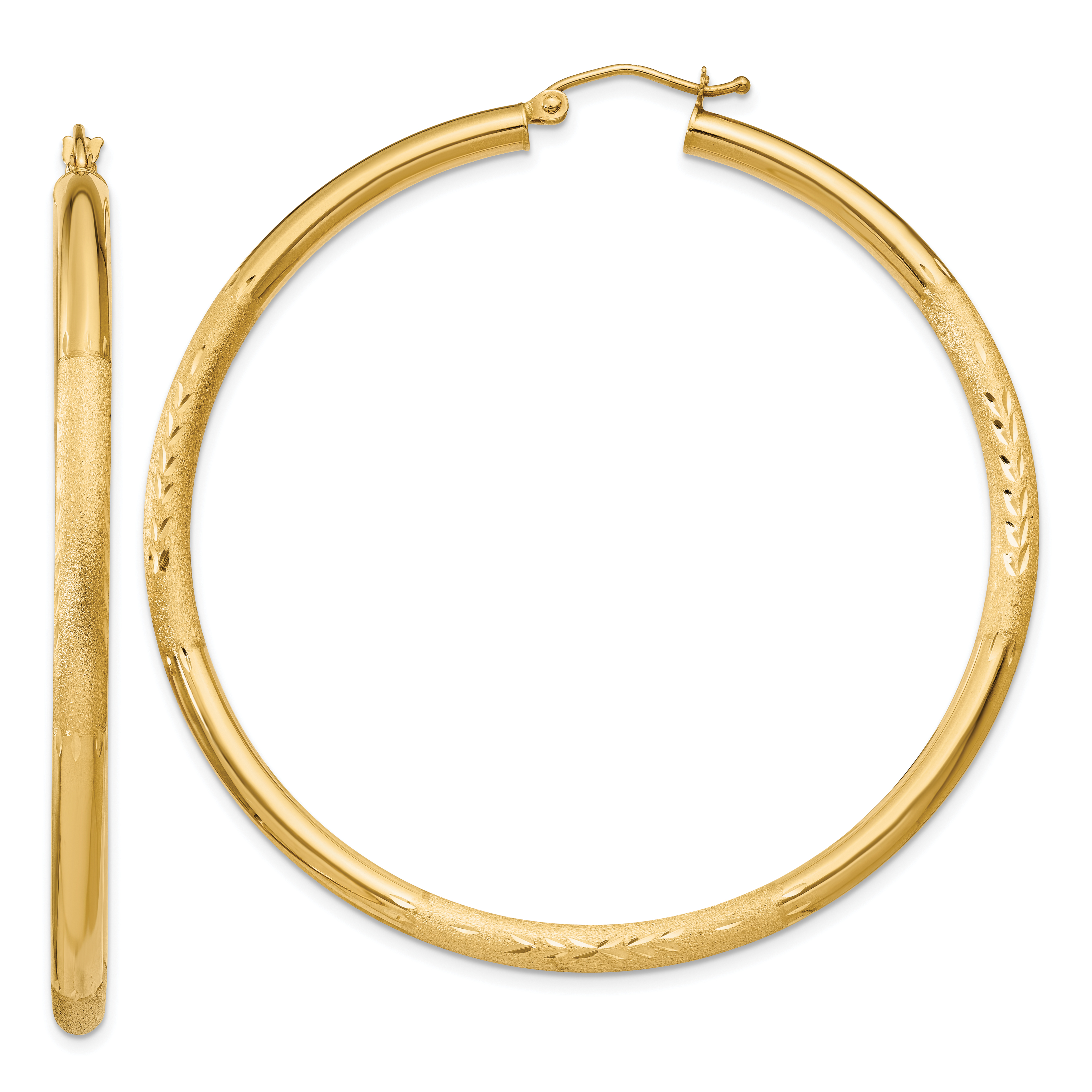  13 mm 14k Yellow Gold Satin and Diamond-cut Hoop Earrings  Unknown Friendly Weight 14K yellow gold - view 84