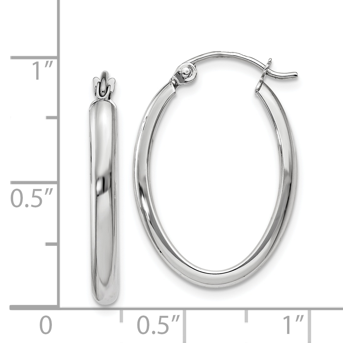  24 mm 14k White Gold Half Round Oval Hoop Earrings  Unknown Friendly Weight 14K white gold - view 3