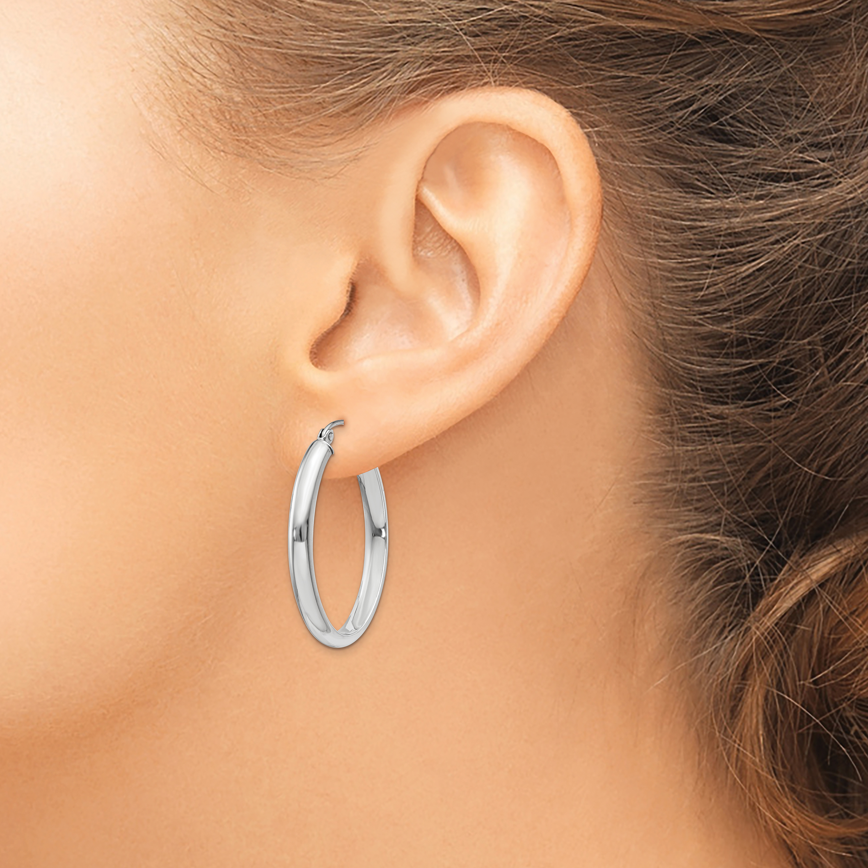  24 mm 14k White Gold Half Round Oval Hoop Earrings  Unknown Friendly Weight 14K white gold - view 10