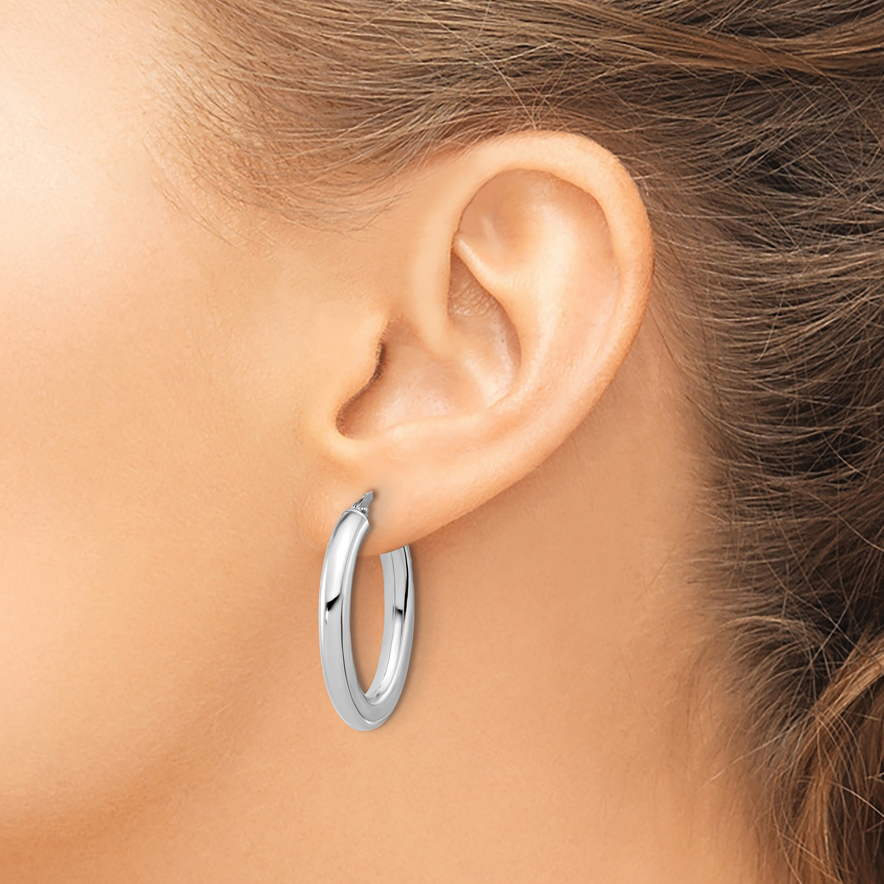  24 mm 14k White Gold Half Round Oval Hoop Earrings  Unknown Friendly Weight 14K white gold - view 6