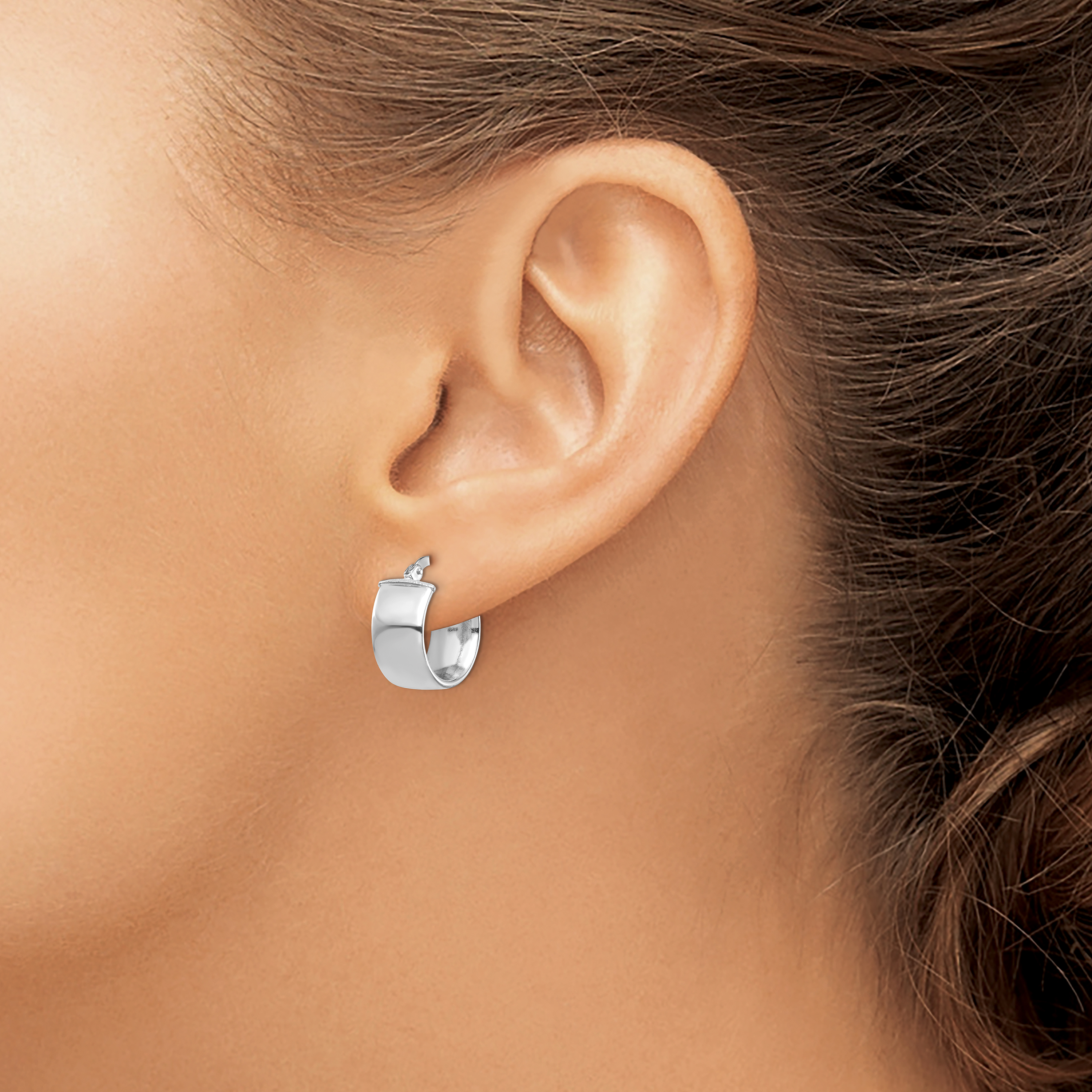 14 mm 14k White Gold 7mm Gold Tube Hoop Earrings  Unknown Friendly Weight 14K white gold - view 2