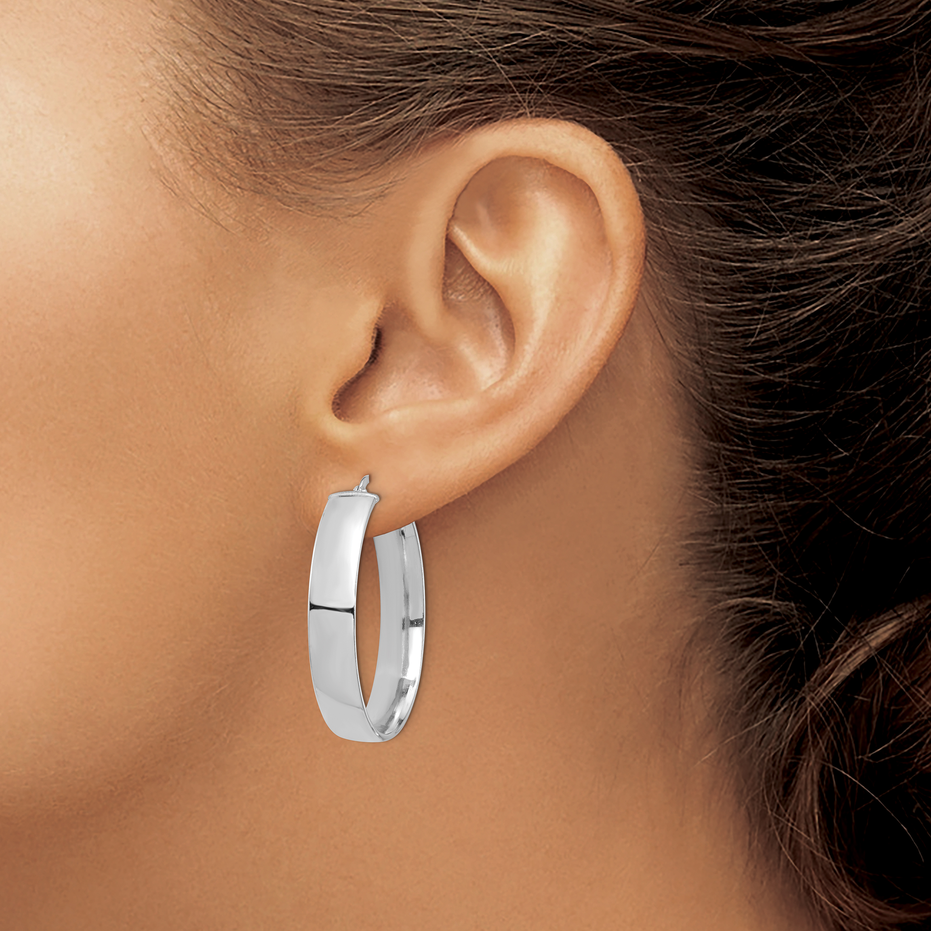  14 mm 14k White Gold 7mm Gold Tube Hoop Earrings  Unknown Friendly Weight 14K white gold - view 14