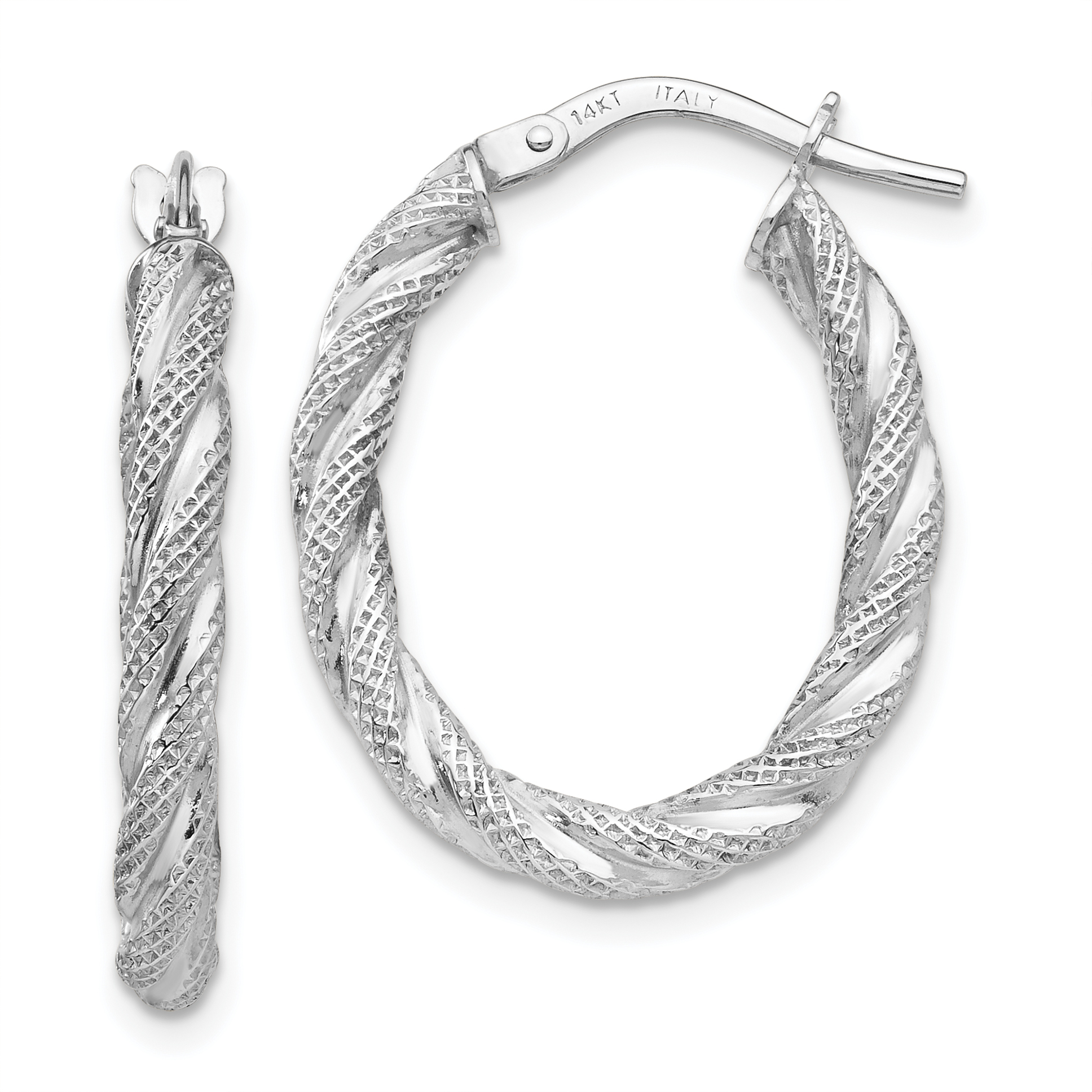  20 mm 14k White Gold 3mm Gold Textured Twisted Hoop Earrings  Unknown Friendly Weight 14K white gold - view 8