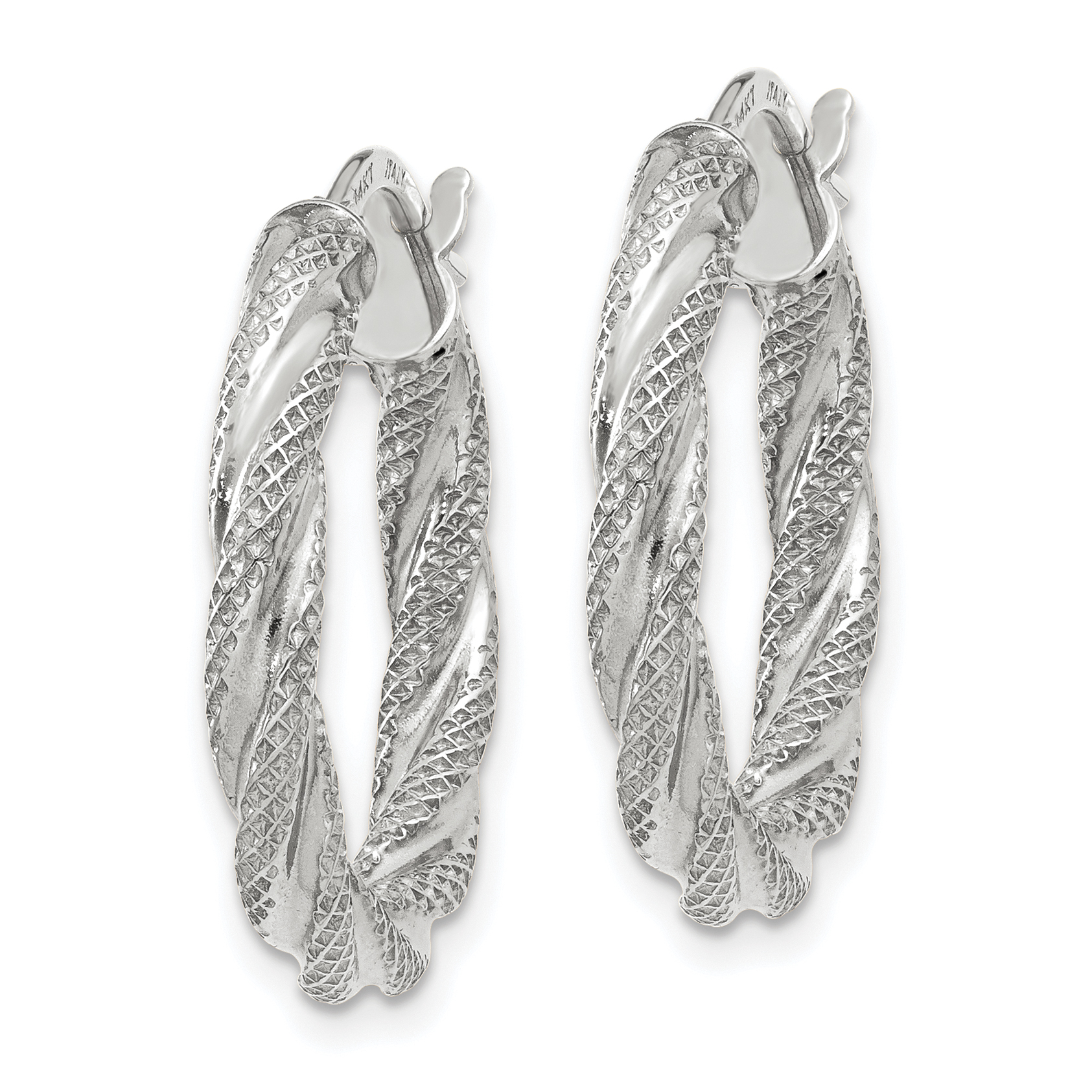  20 mm 14k White Gold 3mm Gold Textured Twisted Hoop Earrings  Unknown Friendly Weight 14K white gold