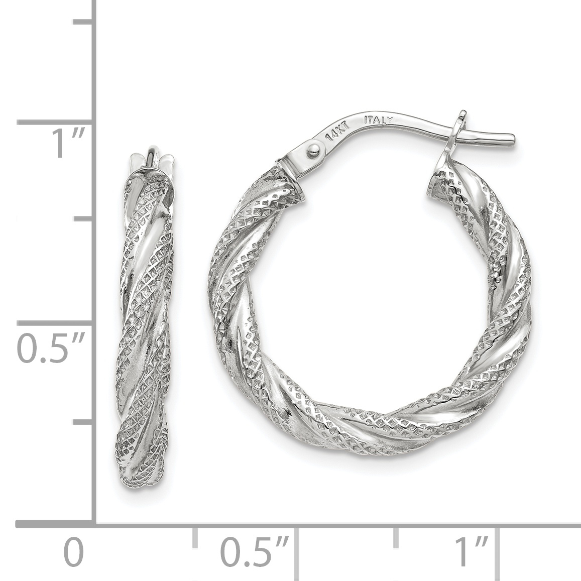  20 mm 14k White Gold 3mm Gold Textured Twisted Hoop Earrings  Unknown Friendly Weight 14K white gold - view 3