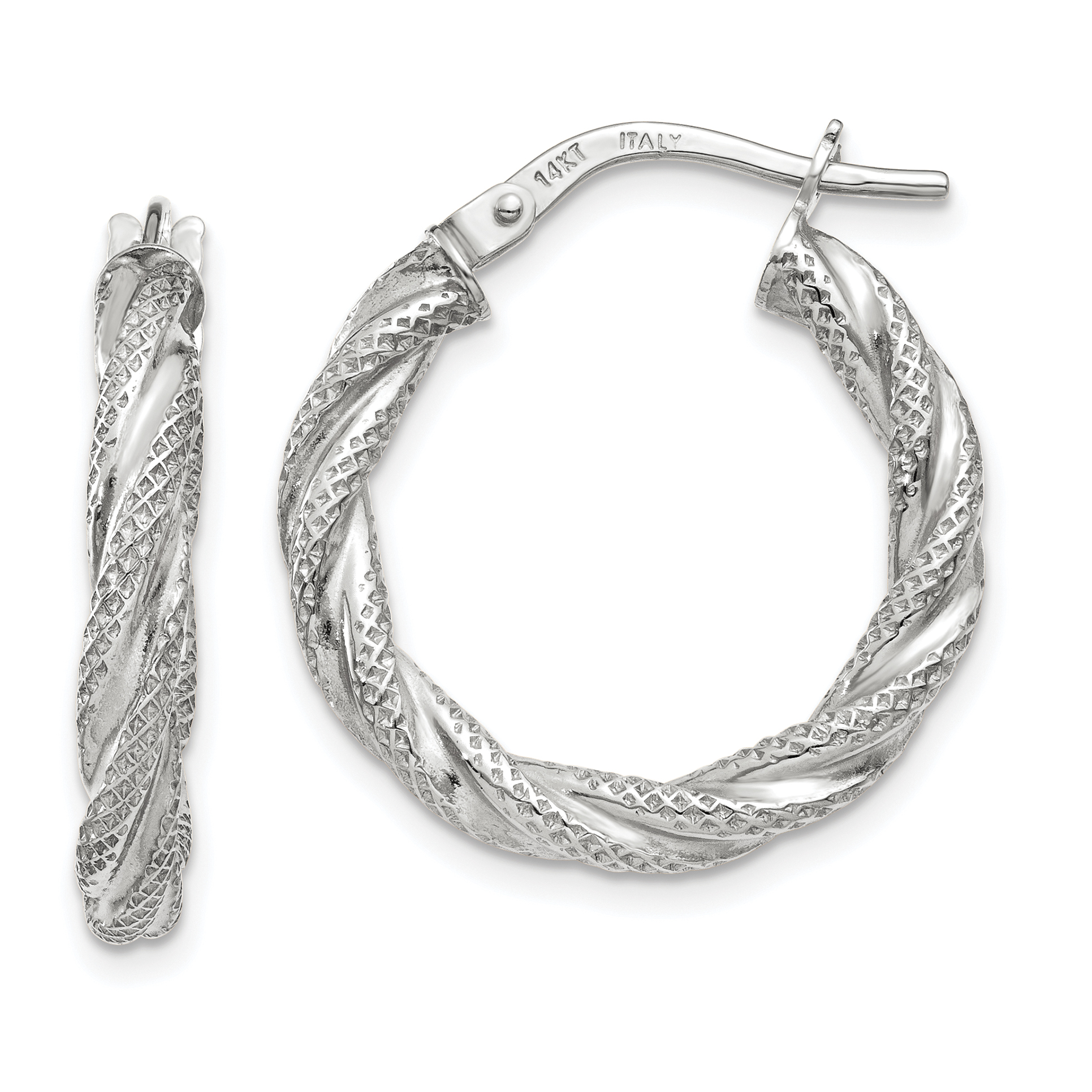  20 mm 14k White Gold 3mm Gold Textured Twisted Hoop Earrings  Unknown Friendly Weight 14K white gold - view 4