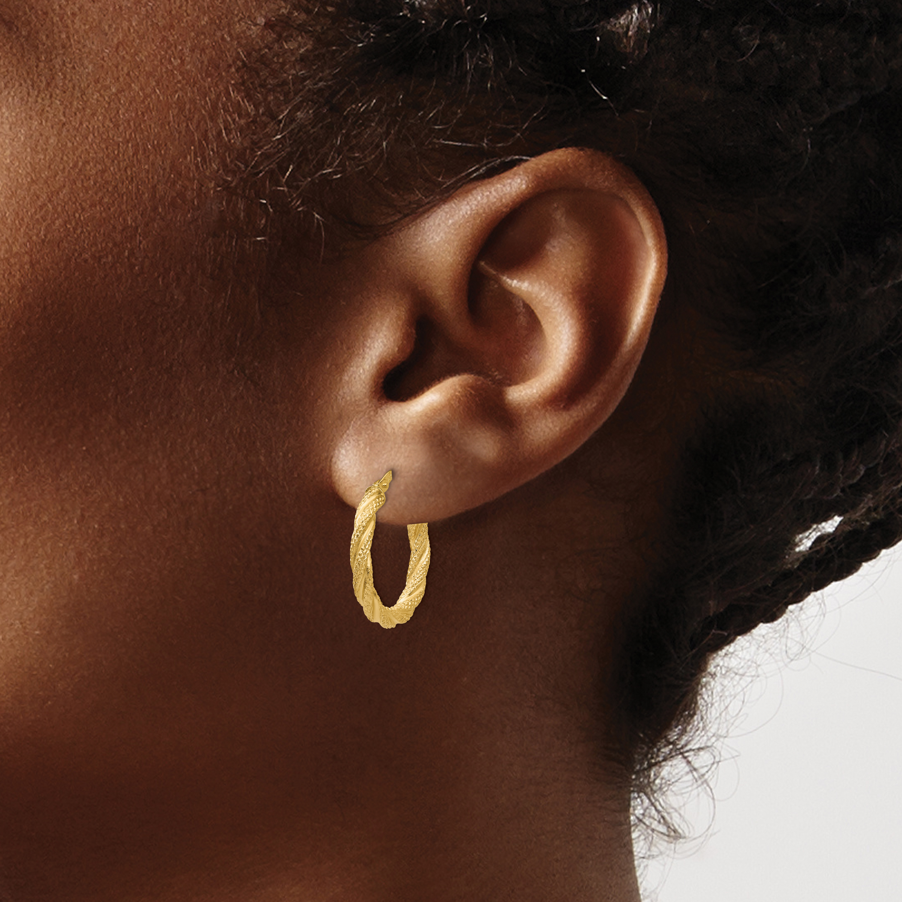  20 mm 14k Yellow Gold 3mm Gold Textured Twisted Hoop Earrings  Unknown Friendly Weight 14K yellow gold - view 2