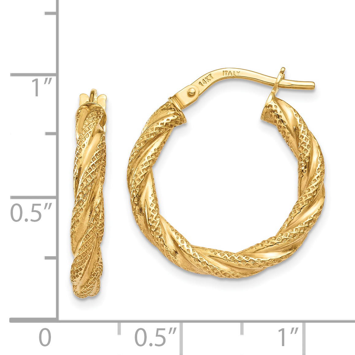  20 mm 14k Yellow Gold 3mm Gold Textured Twisted Hoop Earrings  Unknown Friendly Weight 14K yellow gold - view 3