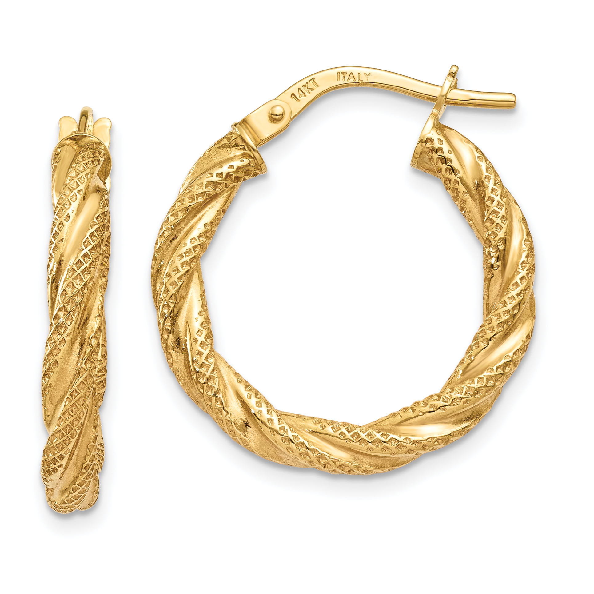  20 mm 14k Yellow Gold 3mm Gold Textured Twisted Hoop Earrings  Unknown Friendly Weight 14K yellow gold - view 4