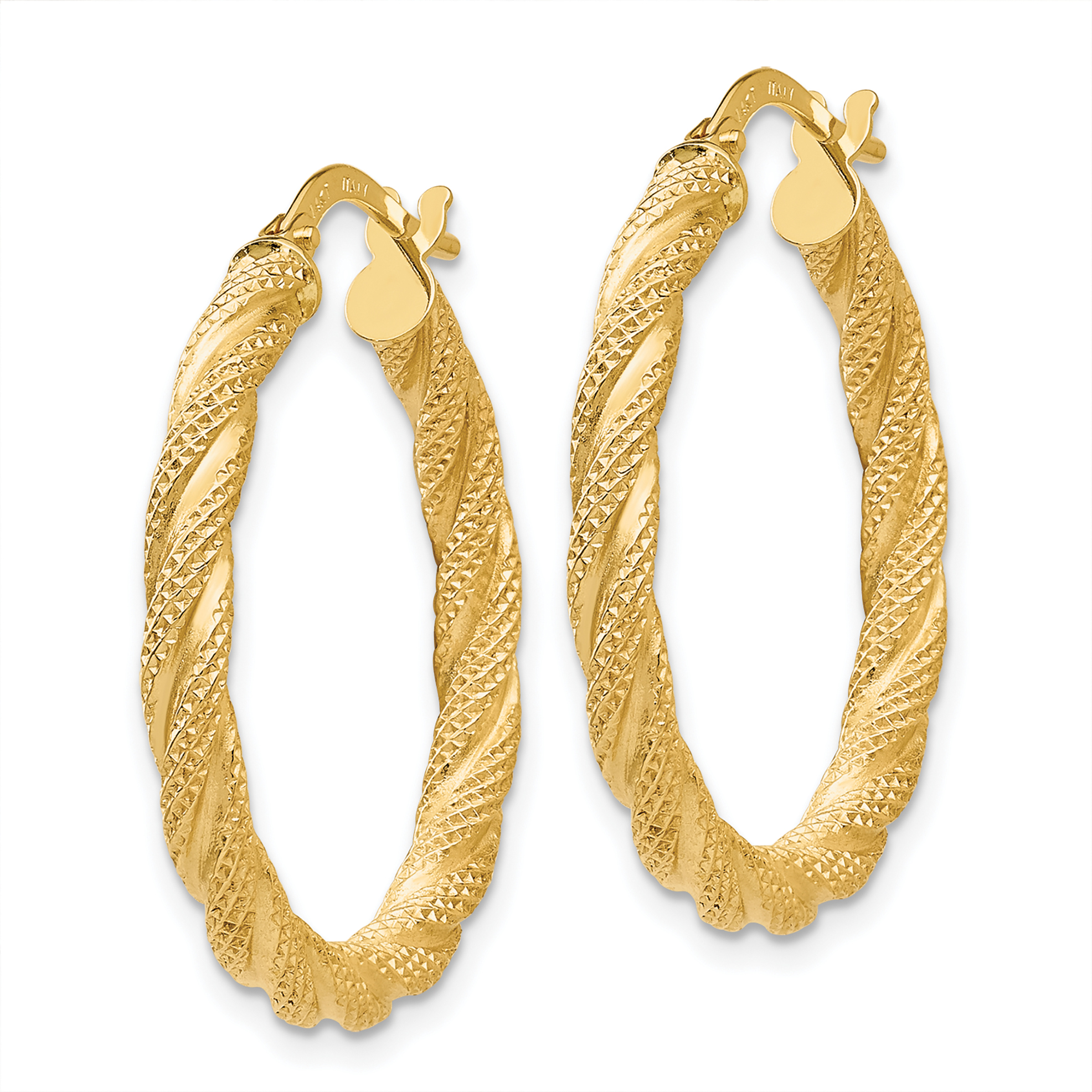  20 mm 14k Yellow Gold 3mm Gold Textured Twisted Hoop Earrings  Unknown Friendly Weight 14K yellow gold - view 5