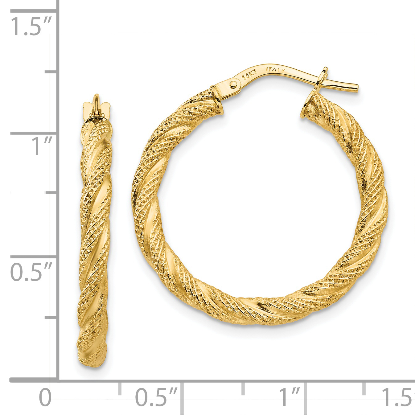 20 mm 14k Yellow Gold 3mm Gold Textured Twisted Hoop Earrings  Unknown Friendly Weight 14K yellow gold - view 7