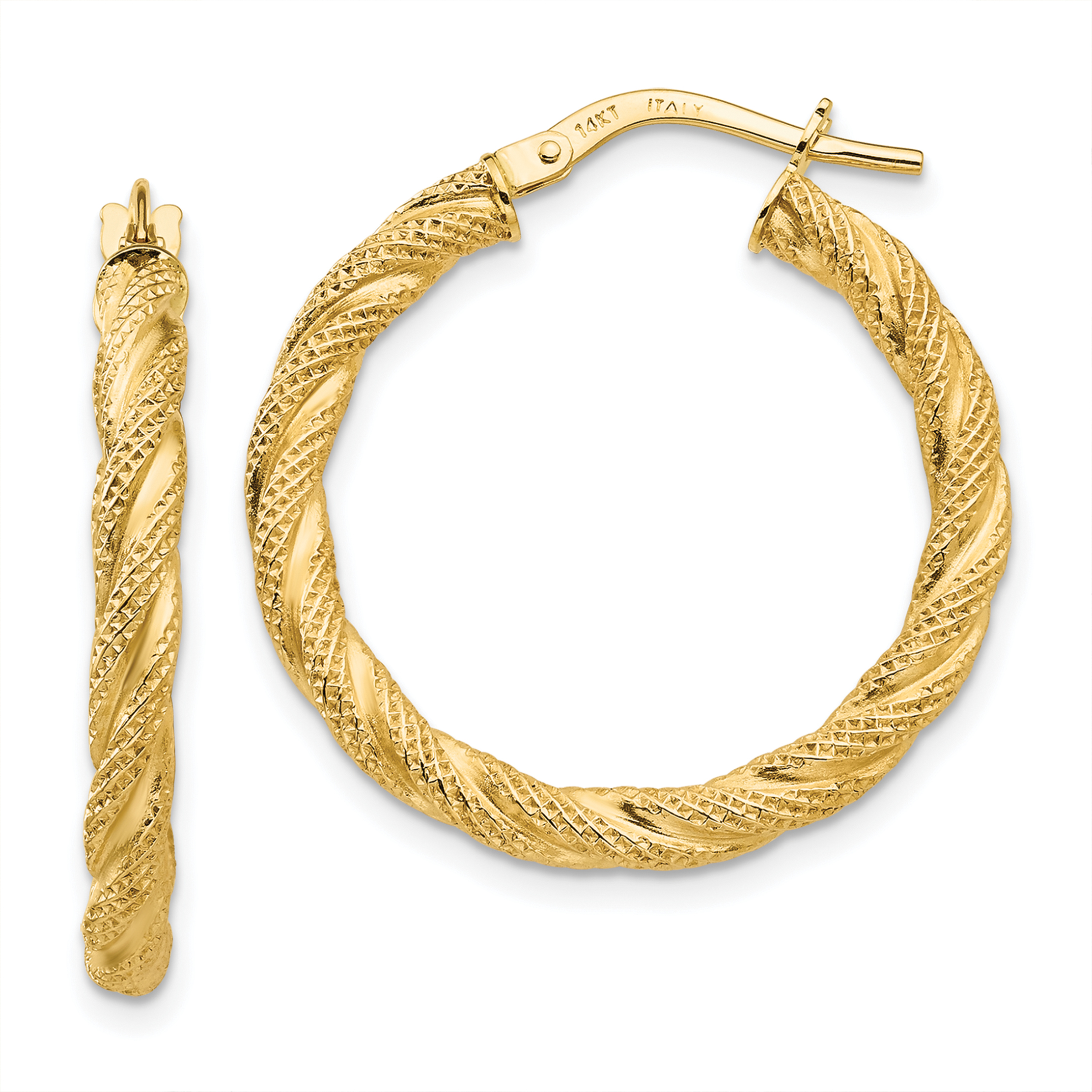  20 mm 14k Yellow Gold 3mm Gold Textured Twisted Hoop Earrings  Unknown Friendly Weight 14K yellow gold - view 8