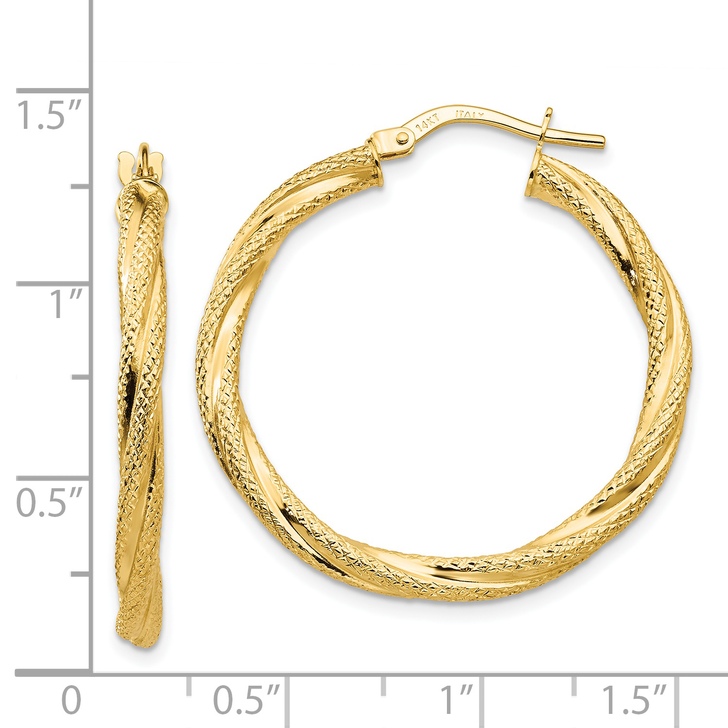  20 mm 14k Yellow Gold 3mm Gold Textured Twisted Hoop Earrings  Unknown Friendly Weight 14K yellow gold - view 11