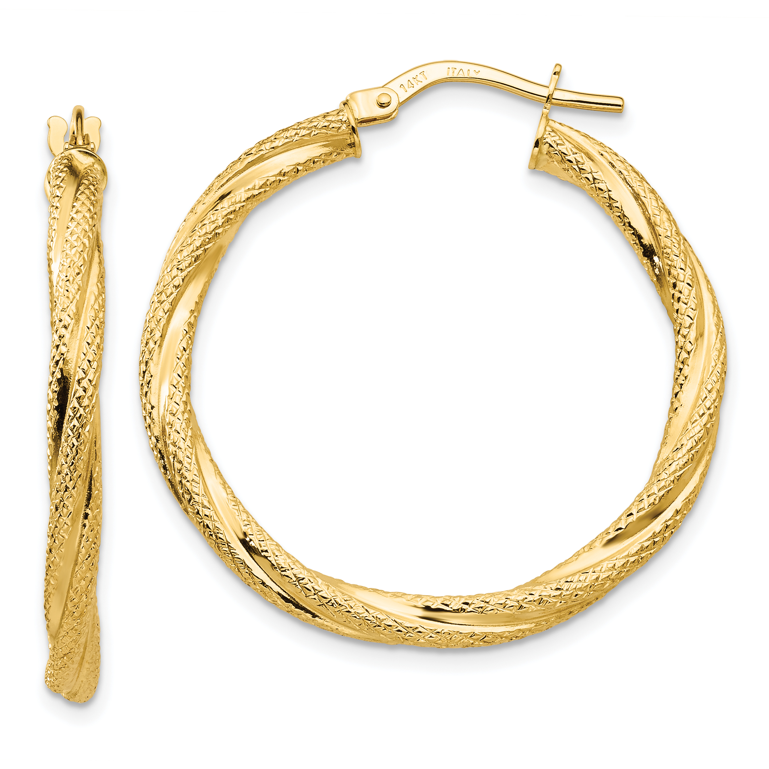  20 mm 14k Yellow Gold 3mm Gold Textured Twisted Hoop Earrings  Unknown Friendly Weight 14K yellow gold - view 12
