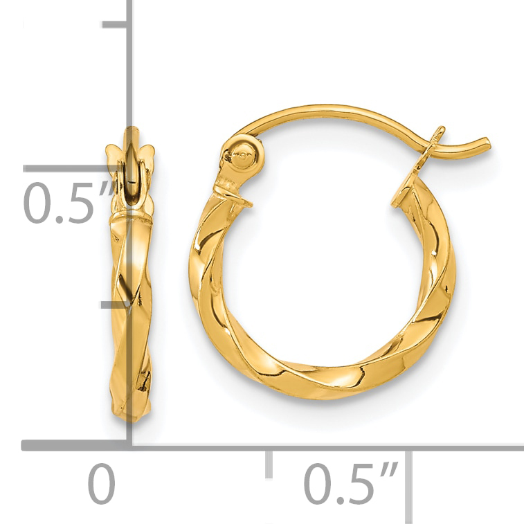  13 mm 10k Yellow Gold 2mm Gold Twisted Tube Hoop Earrings  Unknown Friendly Weight 10K yellow gold - view 3
