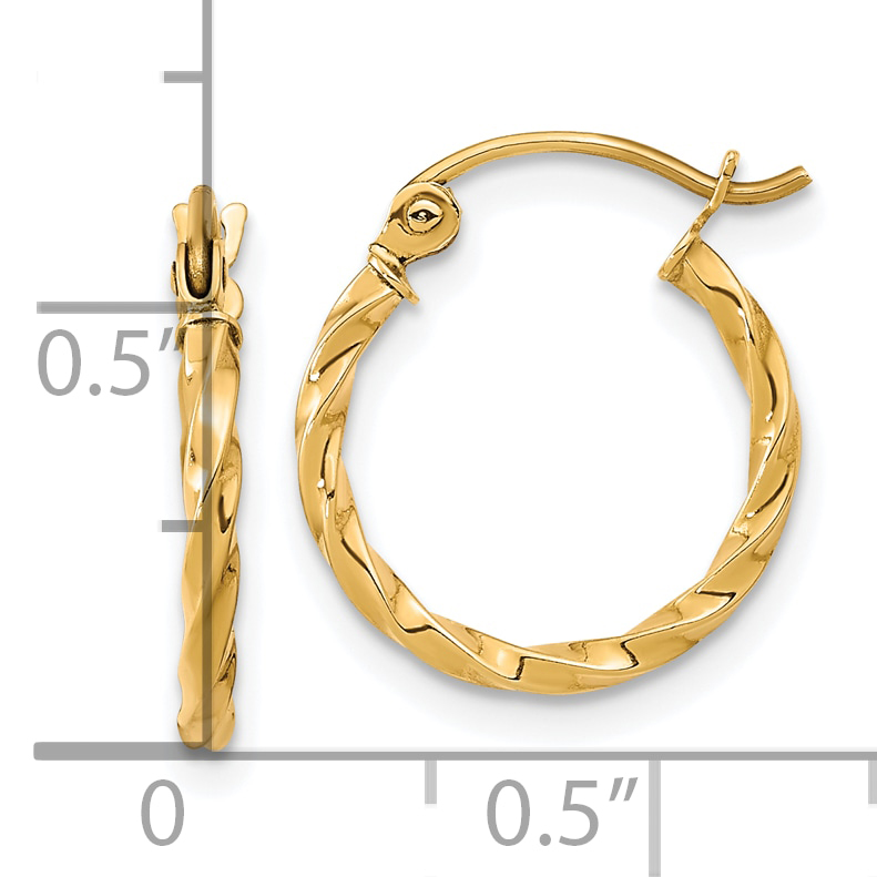  13 mm 10k Yellow Gold 2mm Gold Twisted Tube Hoop Earrings  Unknown Friendly Weight 10K yellow gold - view 7
