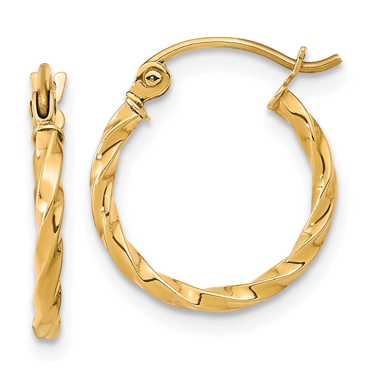  13 mm 10k Yellow Gold 2mm Gold Twisted Tube Hoop Earrings  Unknown Friendly Weight 10K yellow gold - view 8
