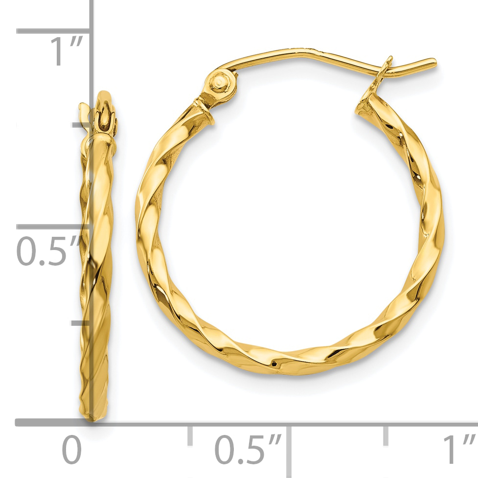  13 mm 10k Yellow Gold 2mm Gold Twisted Tube Hoop Earrings  Unknown Friendly Weight 10K yellow gold - view 9