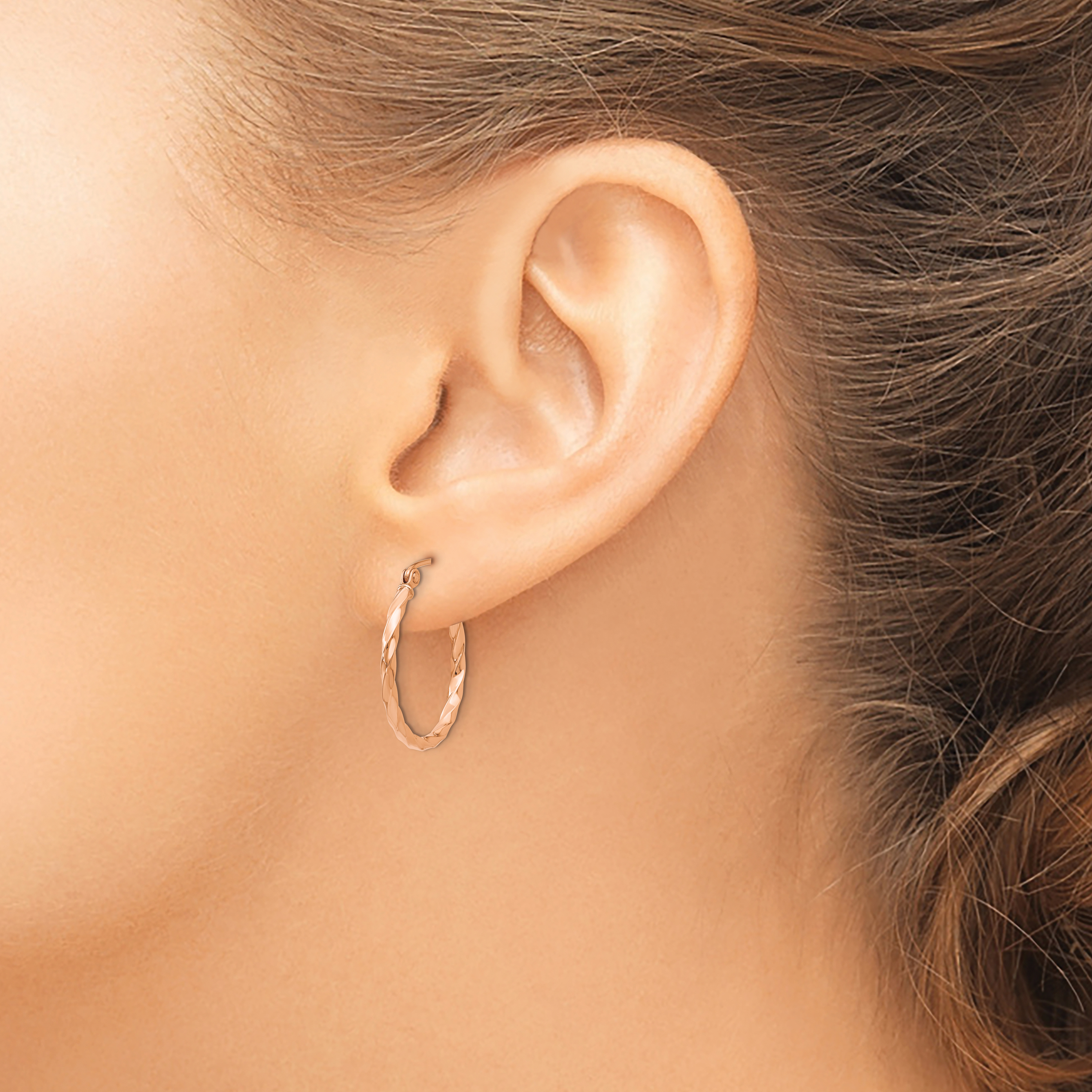  12 mm 14k Rose Gold 2mm Gold Twisted Tube Hoop Earrings  Unknown Friendly Weight 14K rose gold - view 6