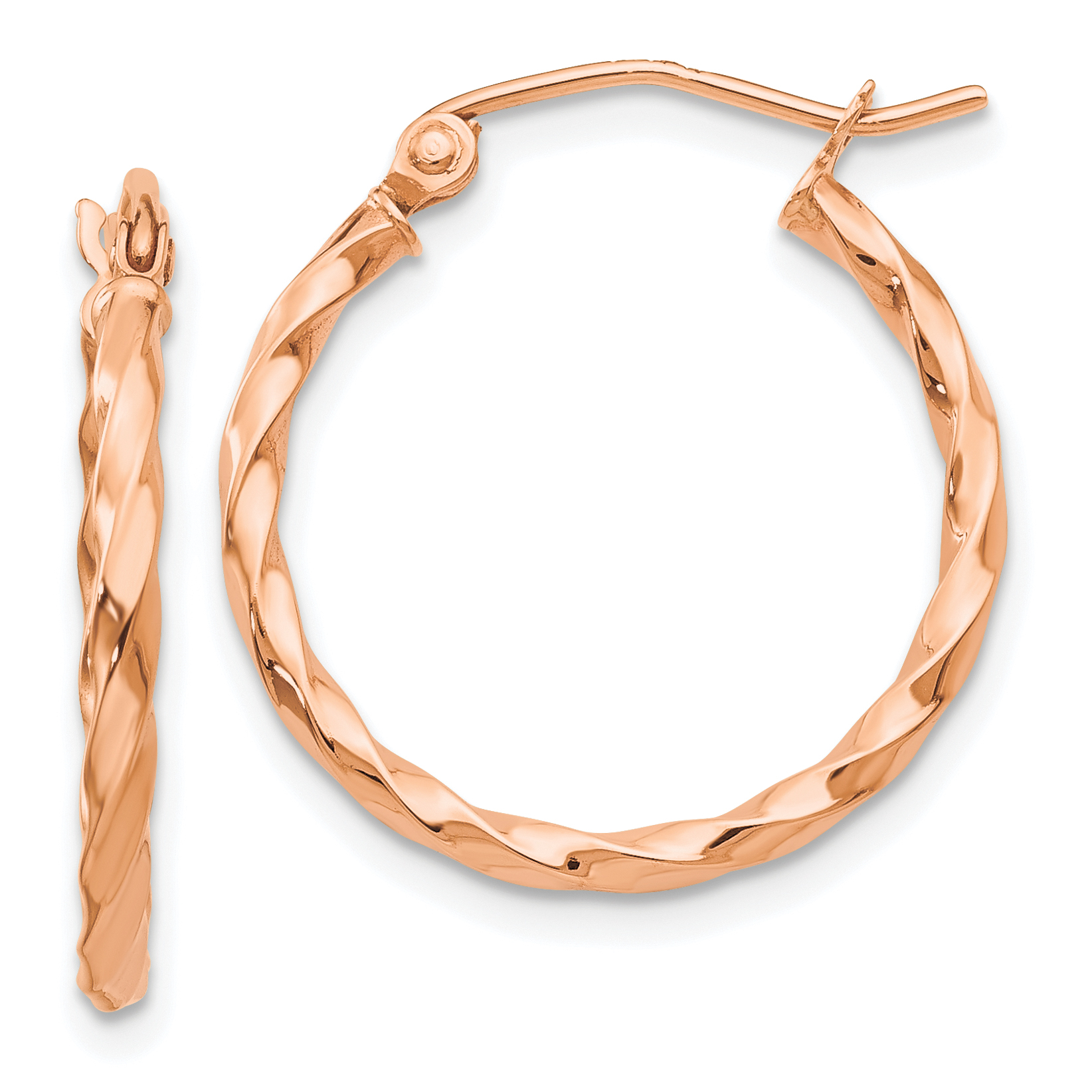  12 mm 14k Rose Gold 2mm Gold Twisted Tube Hoop Earrings  Unknown Friendly Weight 14K rose gold - view 8