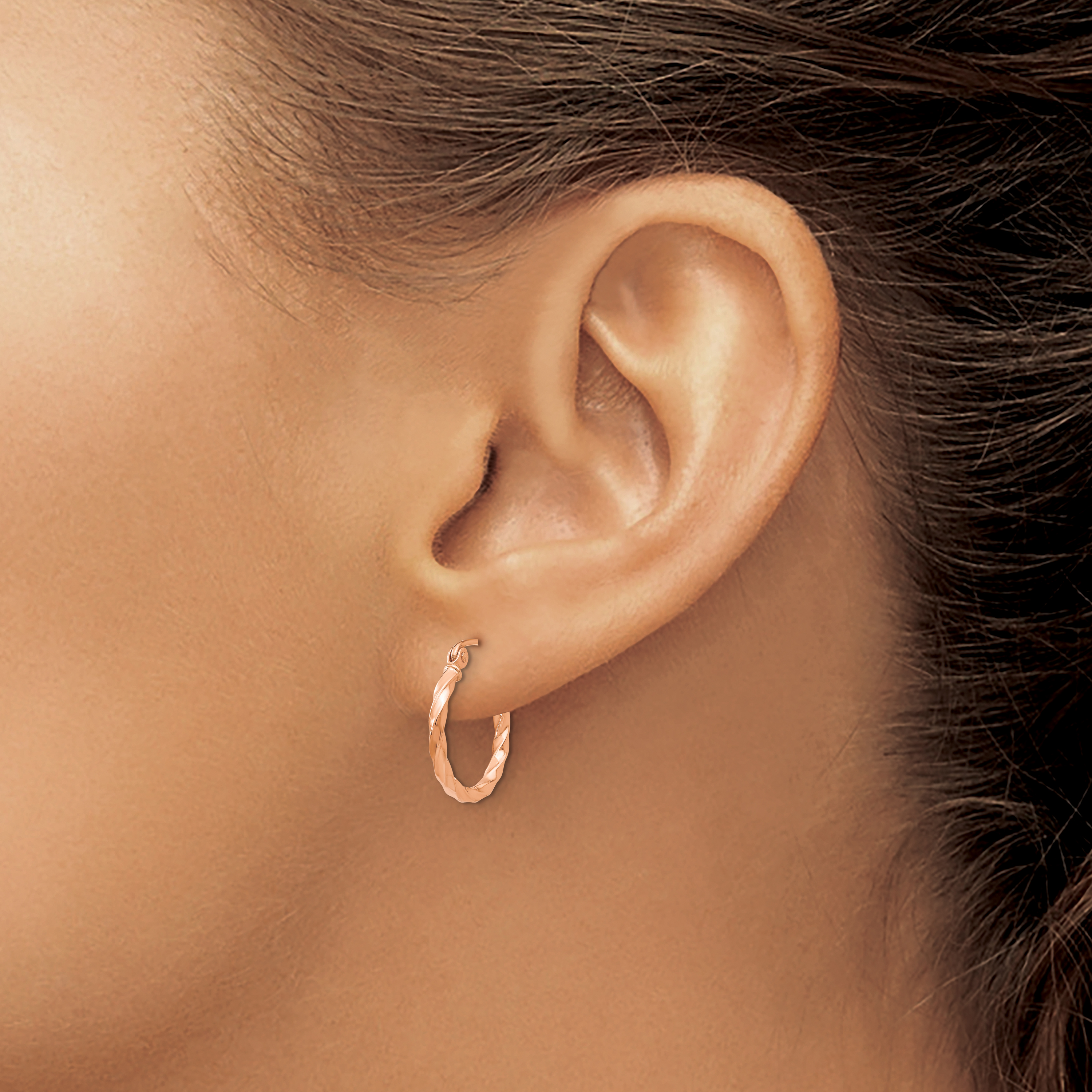  12 mm 14k Rose Gold 2mm Gold Twisted Tube Hoop Earrings  Unknown Friendly Weight 14K rose gold - view 10