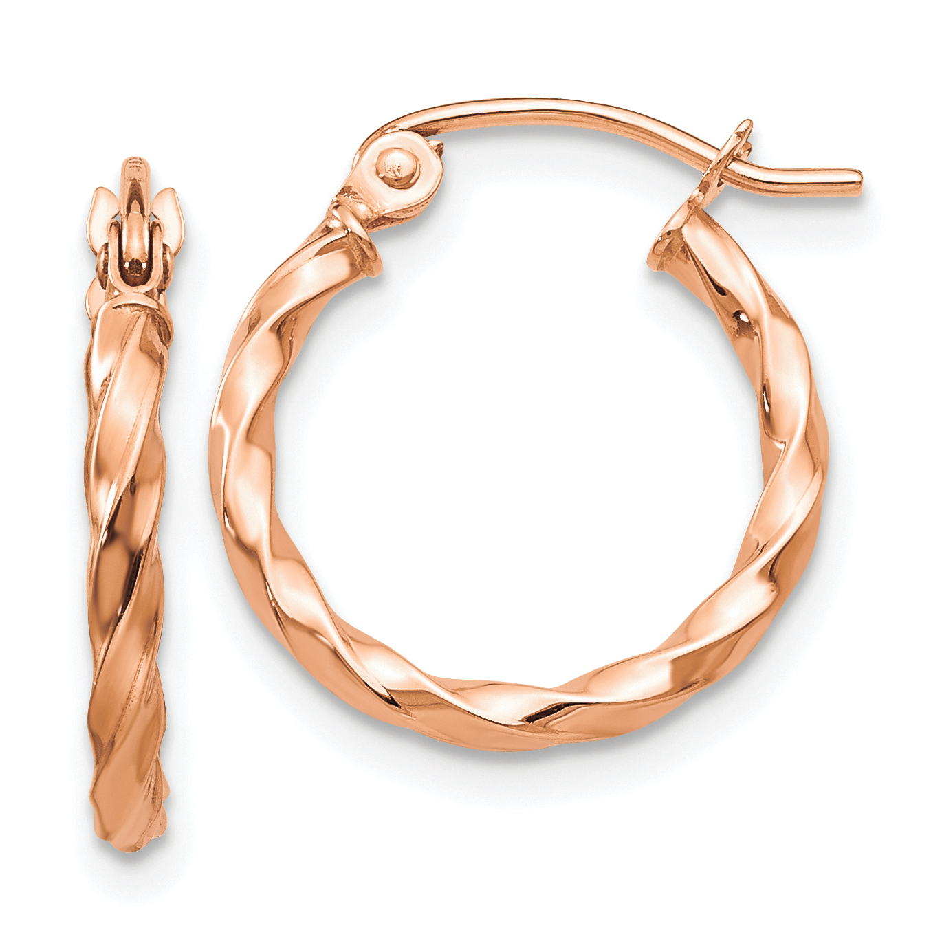  12 mm 14k Rose Gold 2mm Gold Twisted Tube Hoop Earrings  Unknown Friendly Weight 14K rose gold - view 12