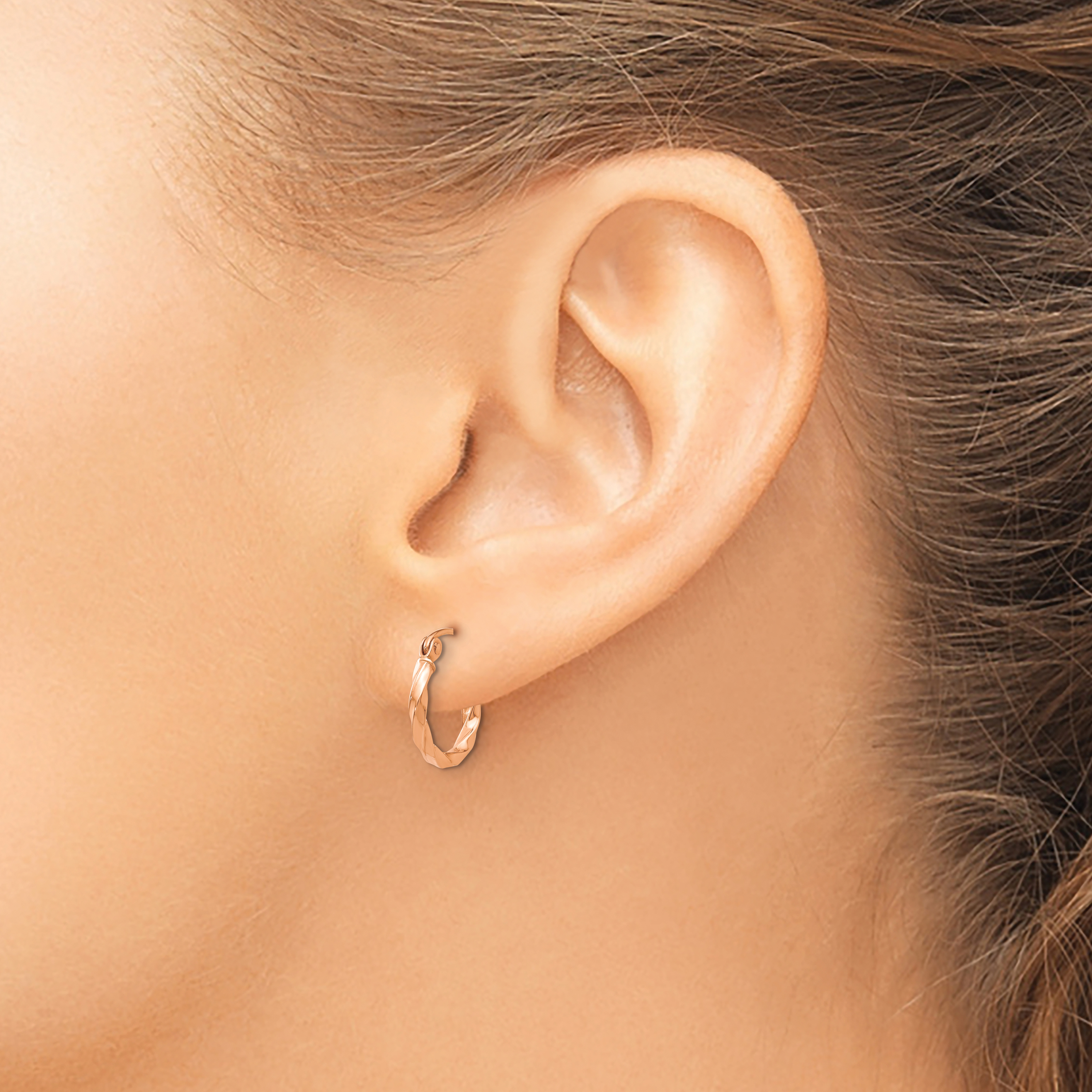  12 mm 14k Rose Gold 2mm Gold Twisted Tube Hoop Earrings  Unknown Friendly Weight 14K rose gold - view 2