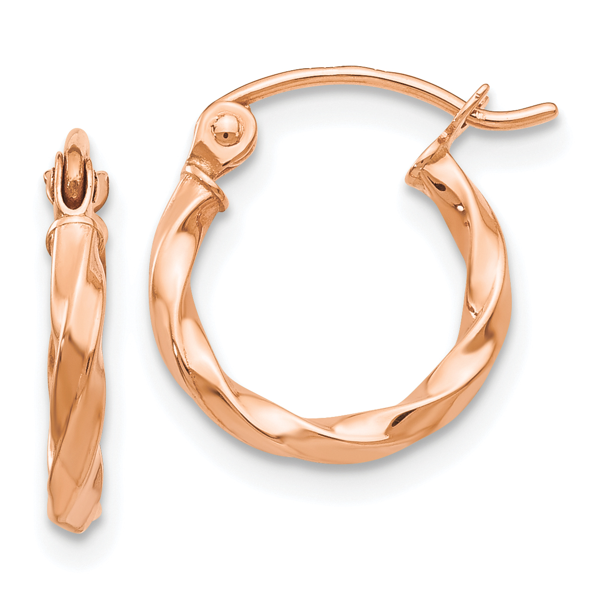  12 mm 14k Rose Gold 2mm Gold Twisted Tube Hoop Earrings  Unknown Friendly Weight 14K rose gold - view 4