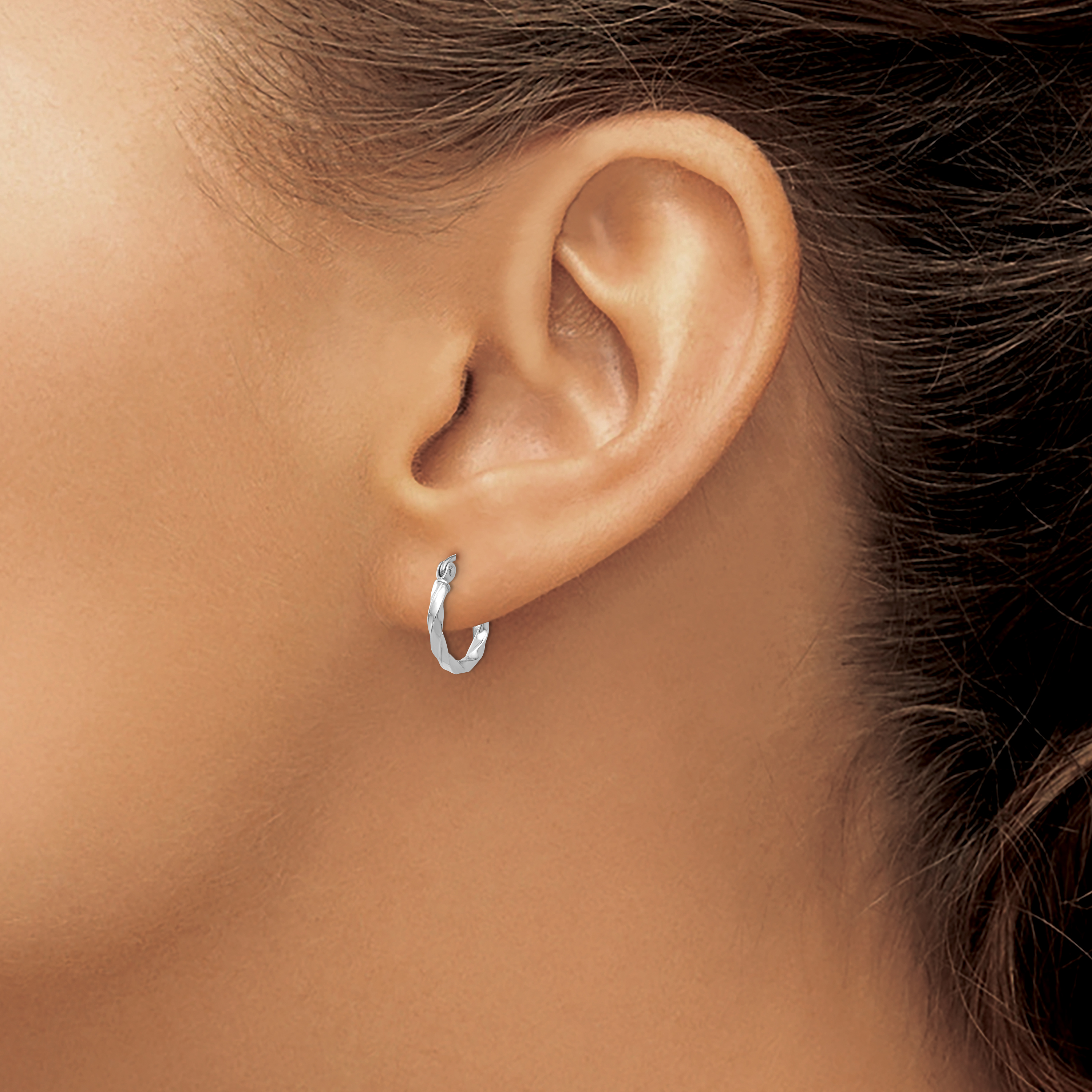  10 mm 14k White Gold 2mm Gold Twisted Tube Hoop Earrings  Unknown Friendly Weight 14K white gold - view 2