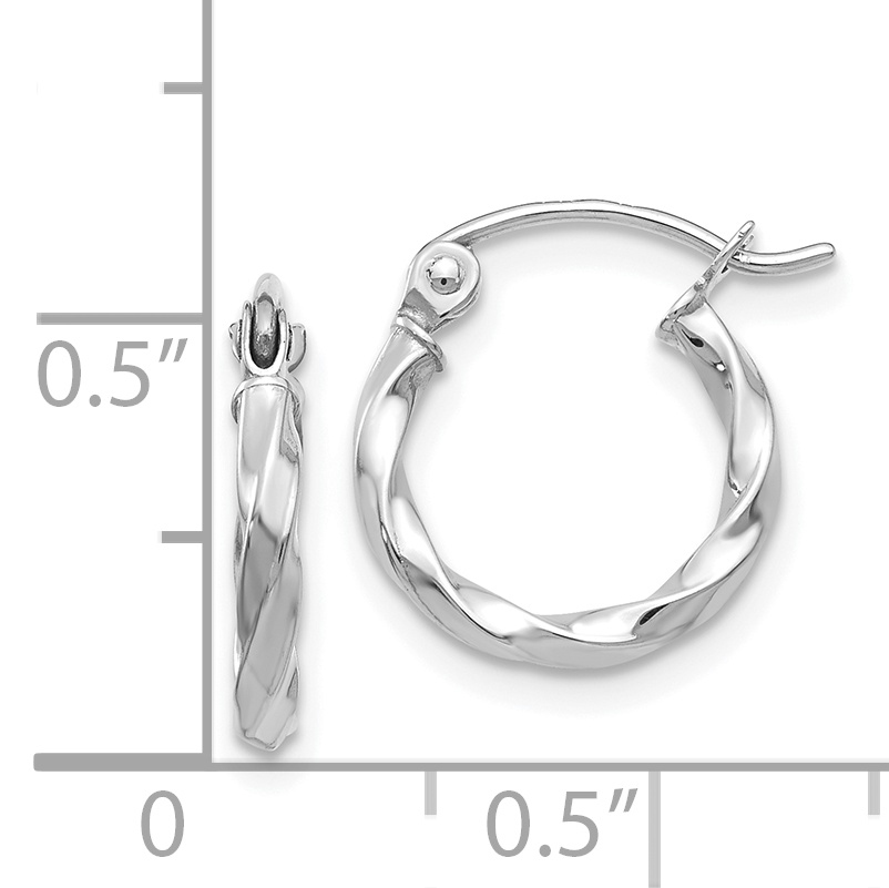  10 mm 14k White Gold 2mm Gold Twisted Tube Hoop Earrings  Unknown Friendly Weight 14K white gold - view 3