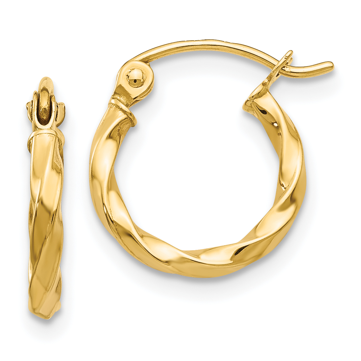  10 mm 14k Yellow Gold 2mm Gold Twisted Tube Hoop Earrings  Unknown Friendly Weight 14K yellow gold - view 4