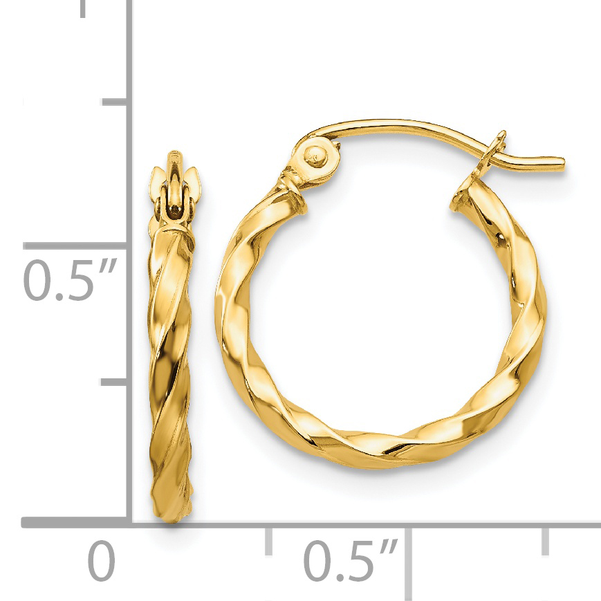  10 mm 14k Yellow Gold 2mm Gold Twisted Tube Hoop Earrings  Unknown Friendly Weight 14K yellow gold - view 7
