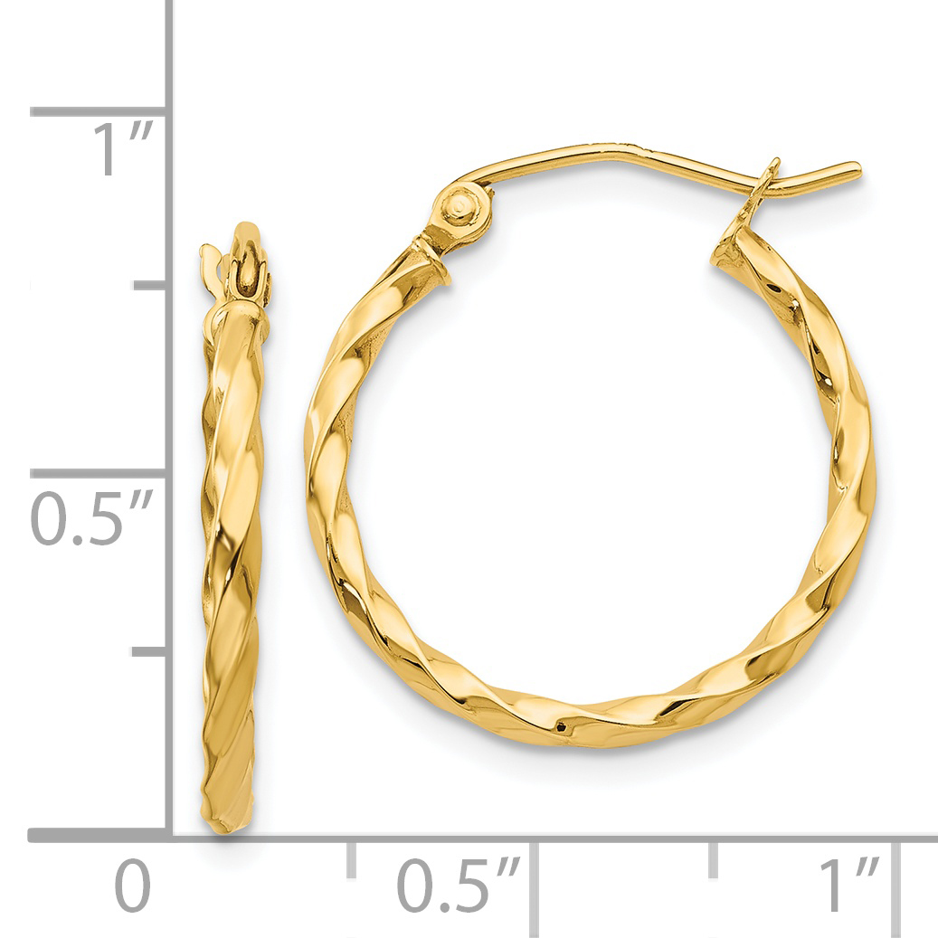  10 mm 14k Yellow Gold 2mm Gold Twisted Tube Hoop Earrings  Unknown Friendly Weight 14K yellow gold - view 11