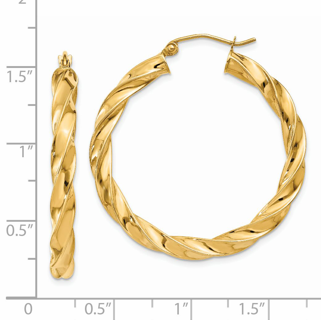  19.5 mm 14k Yellow Gold 4mm Gold Twisted Tube Hoop Earrings  Unknown Friendly Weight 14K yellow gold - view 15