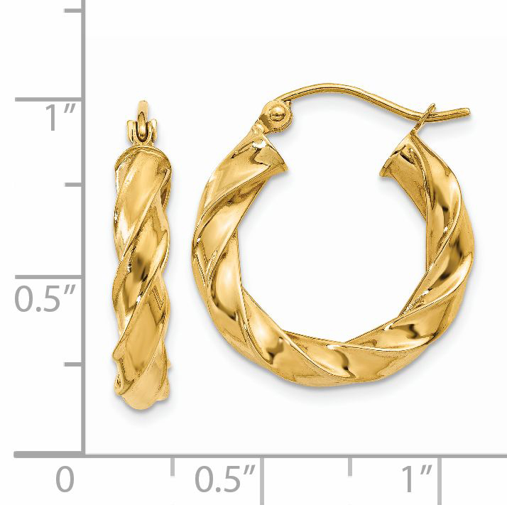  19.5 mm 14k Yellow Gold 4mm Gold Twisted Tube Hoop Earrings  Unknown Friendly Weight 14K yellow gold - view 3