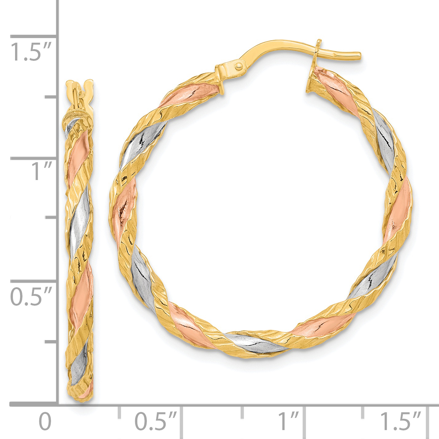  21.75 mm 14k Yellow & Rhodium 3mm Gold White & Rhodium Twisted Hoop Earrings  Unknown Friendly Weight 14K two-tone gold - view 7