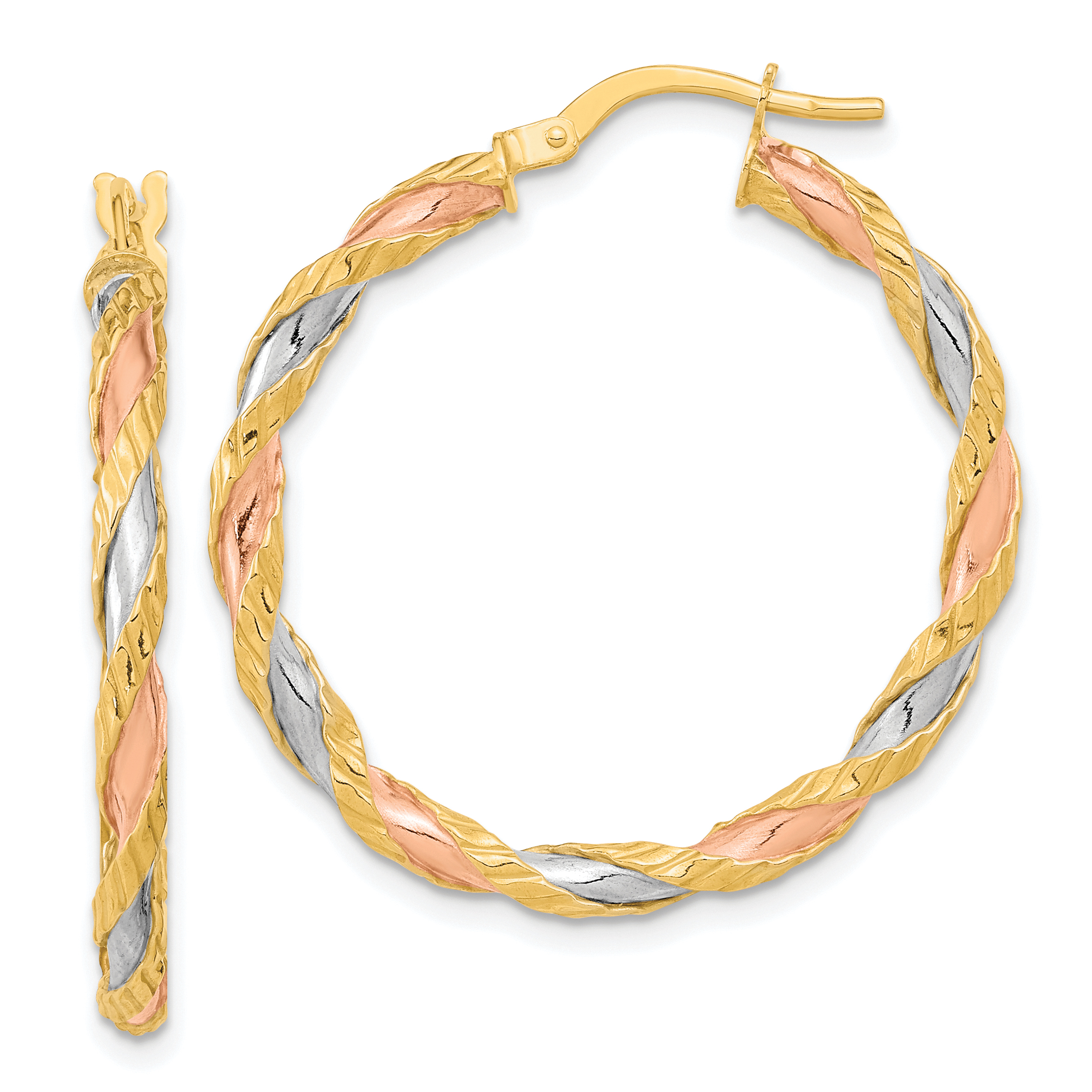  21.75 mm 14k Yellow & Rhodium 3mm Gold White & Rhodium Twisted Hoop Earrings  Unknown Friendly Weight 14K two-tone gold - view 8