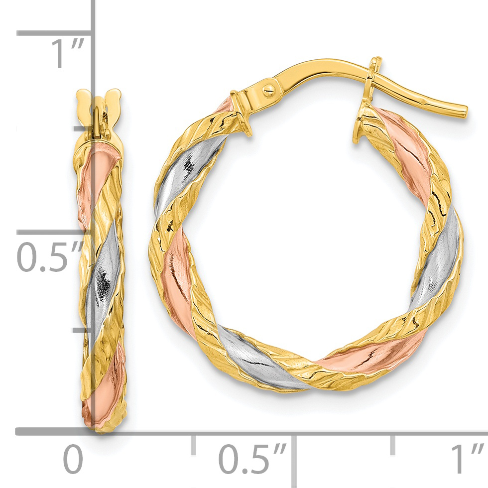  21.75 mm 14k Yellow & Rhodium 3mm Gold White & Rhodium Twisted Hoop Earrings  Unknown Friendly Weight 14K two-tone gold - view 3