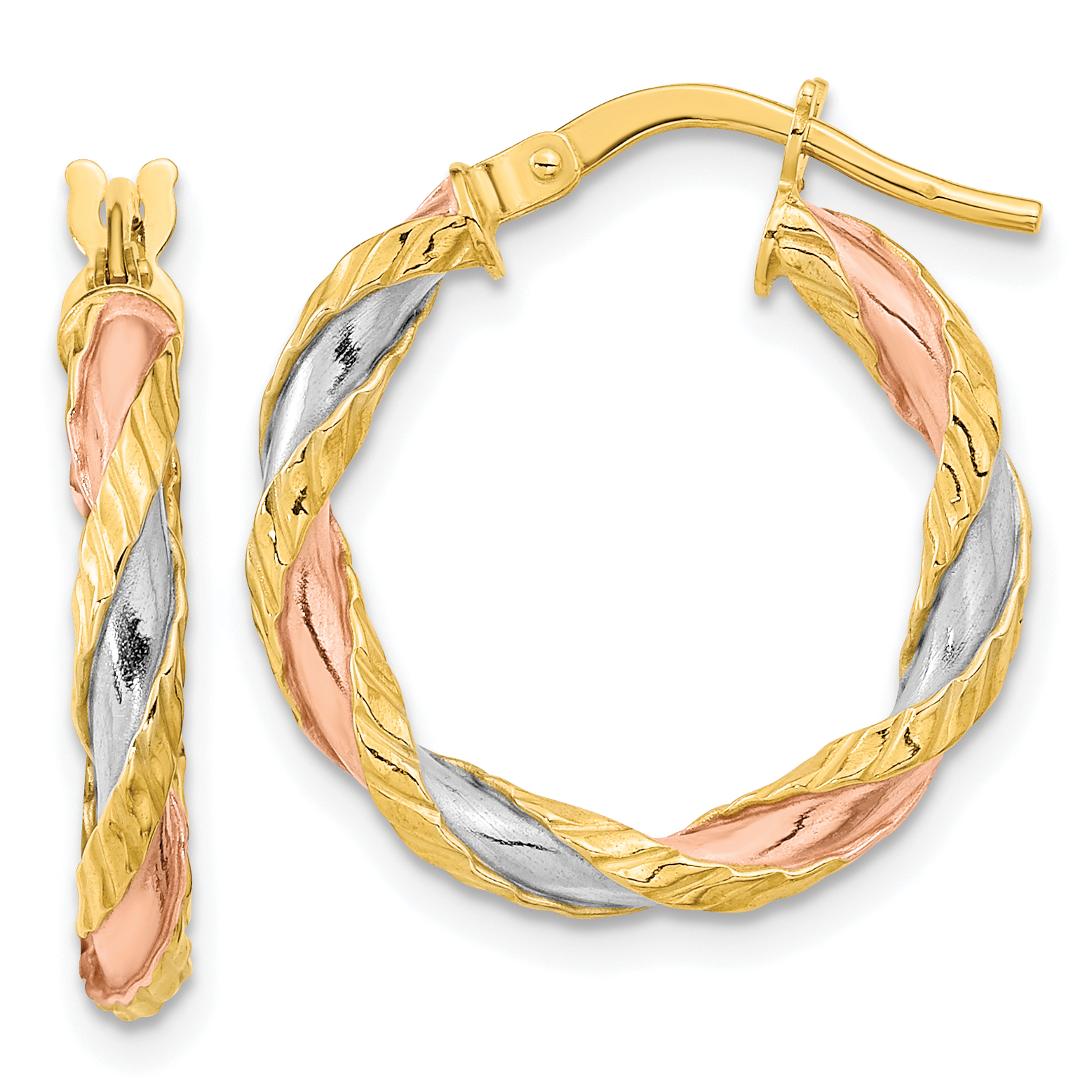  21.75 mm 14k Yellow & Rhodium 3mm Gold White & Rhodium Twisted Hoop Earrings  Unknown Friendly Weight 14K two-tone gold - view 4