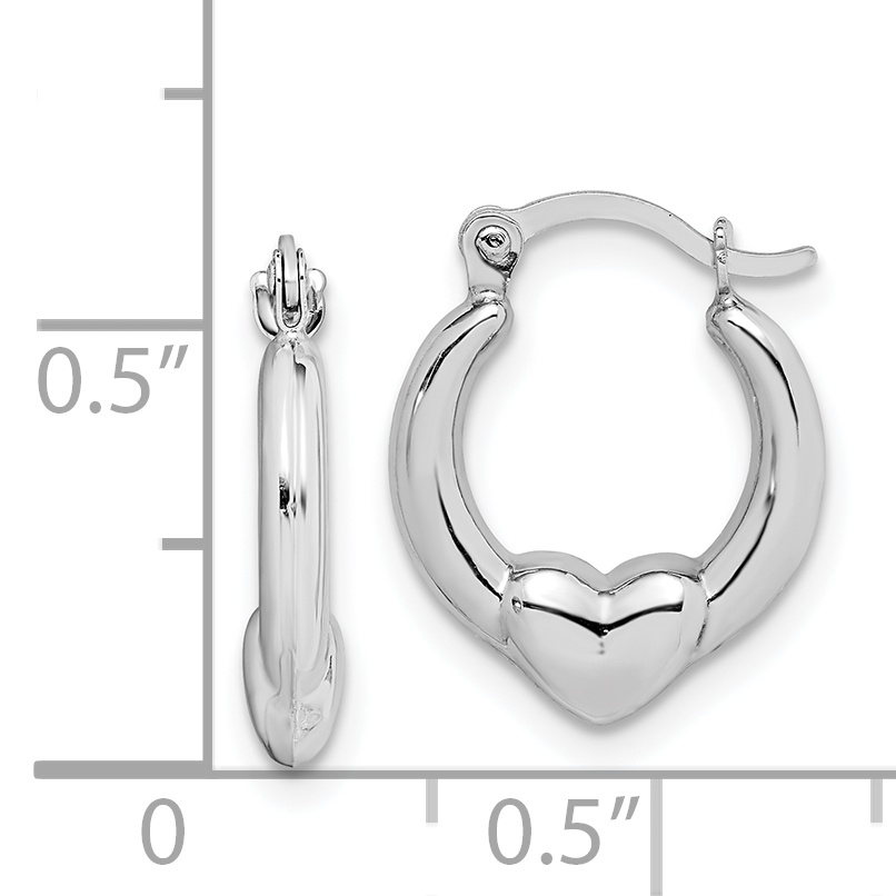 15 mm 10k White Gold Heart Hoop Earrings  Unknown Friendly Weight 10K white gold - view 2