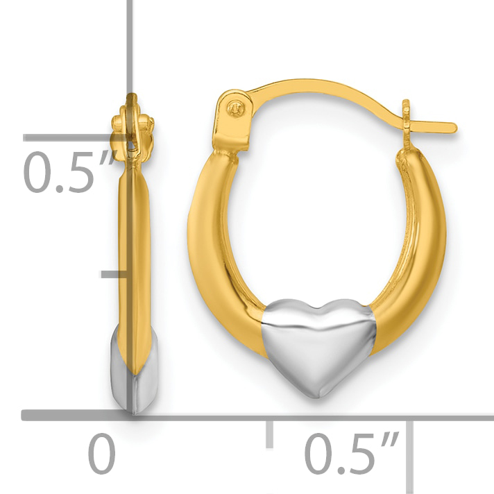  12.25 mm 14k Yellow & Rhodium Heart Hoop Earrings  Unknown Friendly Weight 14K two-tone gold - view 2